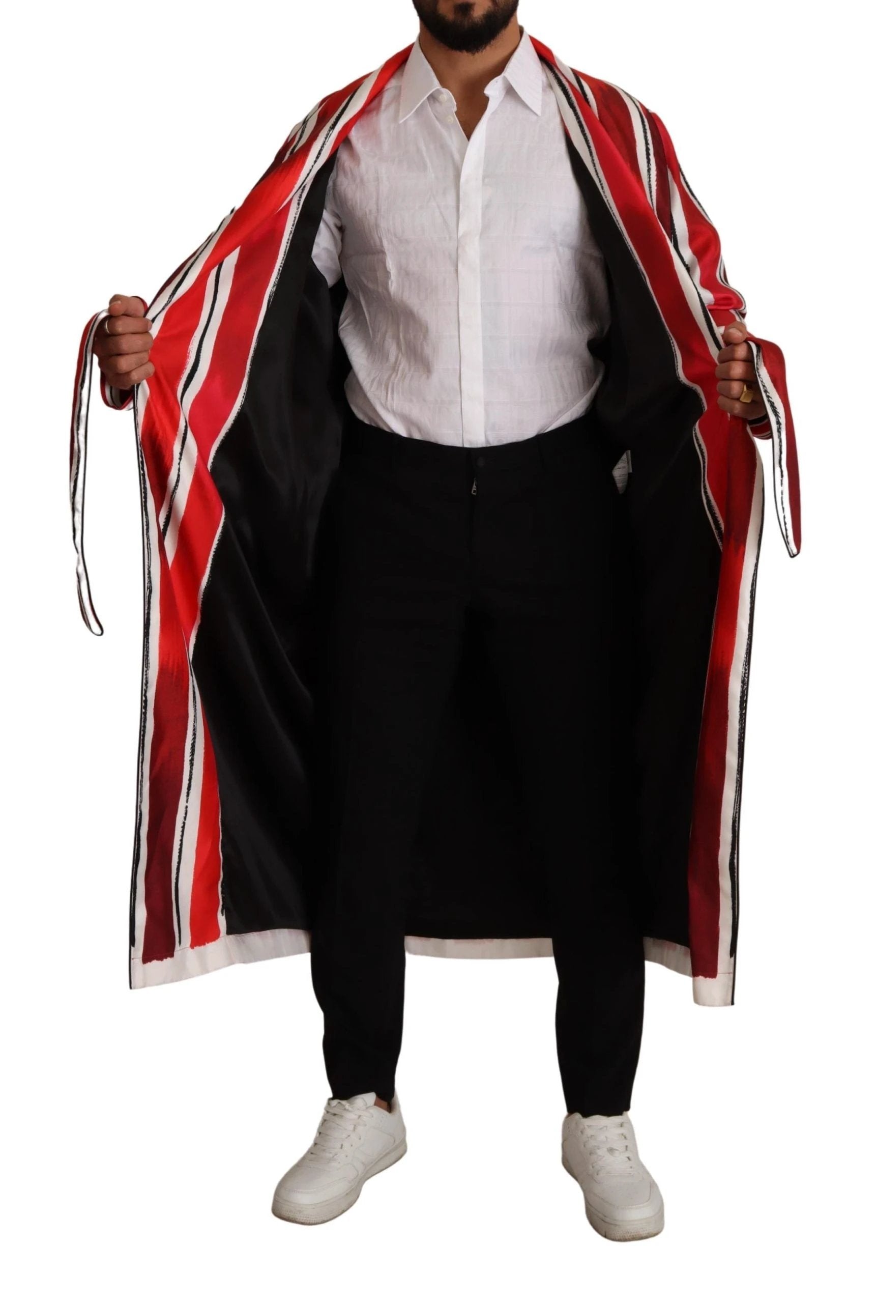 Dolce & Gabbana Red White Striped Silk Mens Night Gown Robe by Dolce & Gabbana