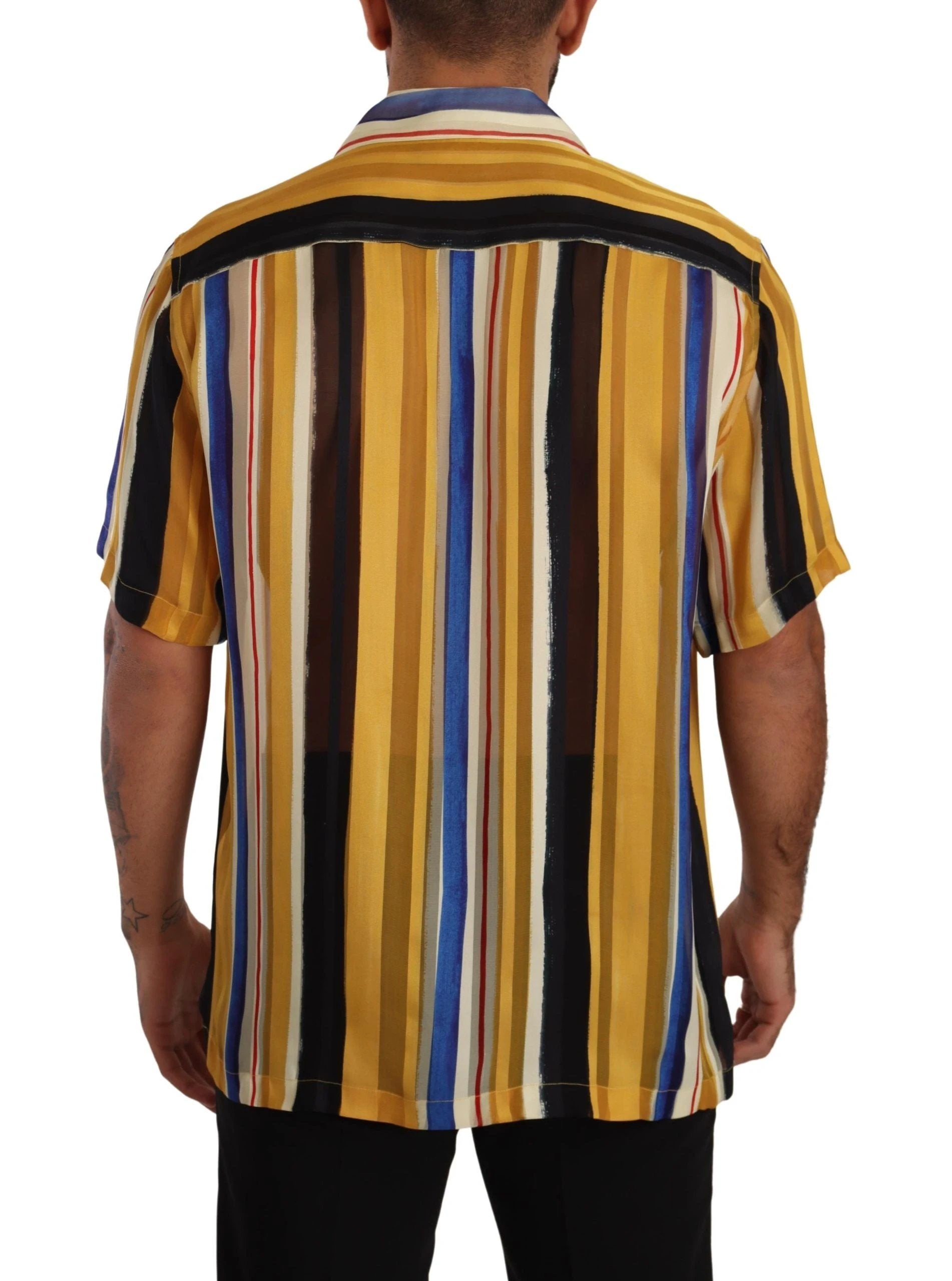 Dolce & Gabbana Yellow Striped Short Sleeve Silk Shirt by Dolce & Gabbana