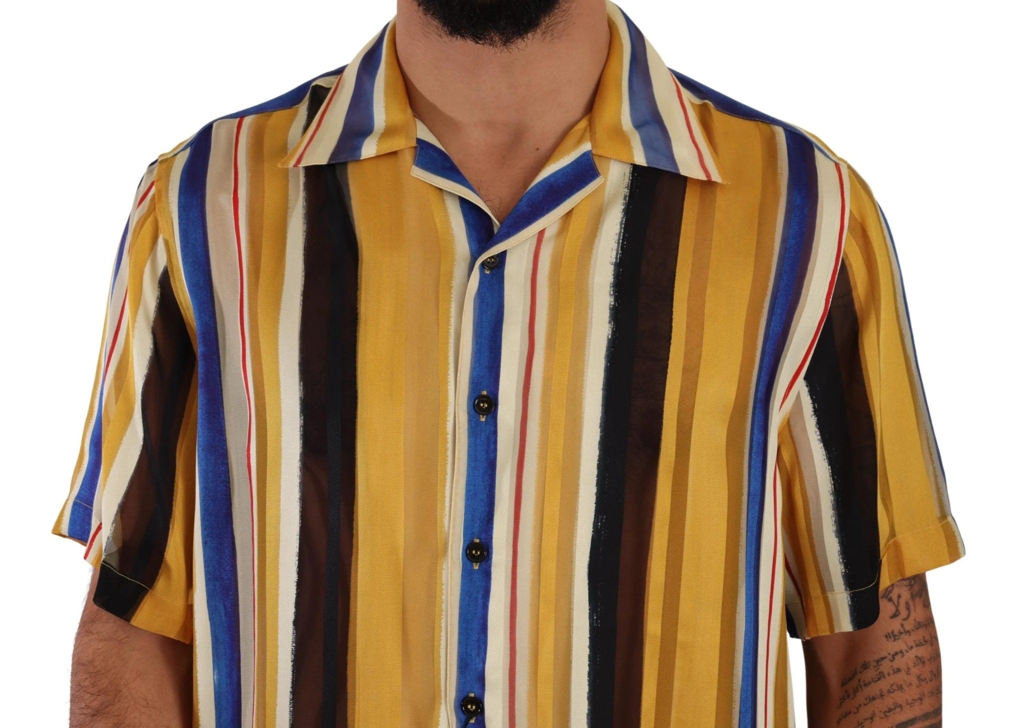 Dolce & Gabbana Yellow Striped Short Sleeve Silk Shirt by Dolce & Gabbana