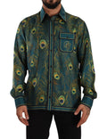 Dolce & Gabbana Peacock Feather Print Silk Pajama Mens Shirt by Dolce & Gabbana