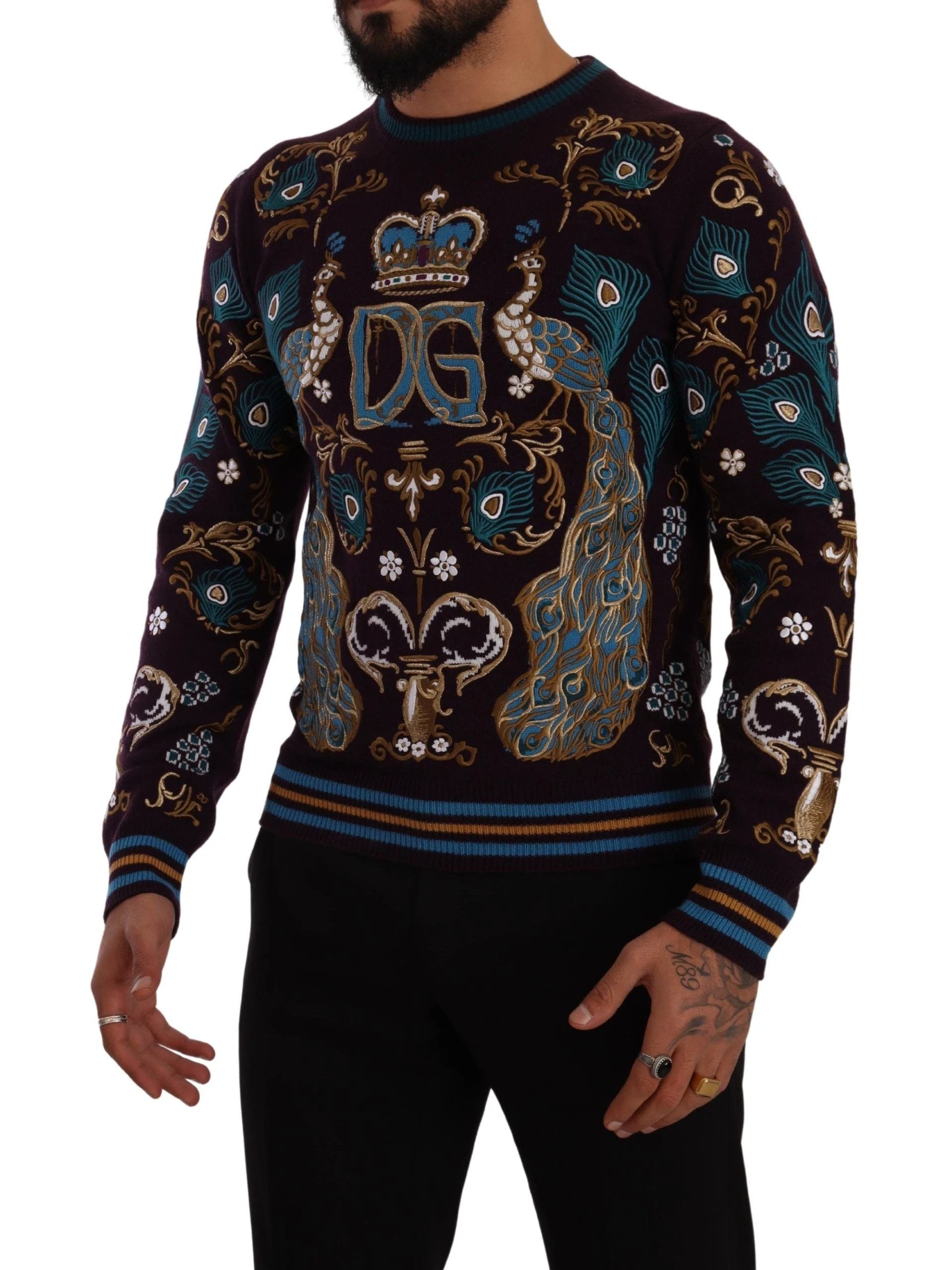 Dolce & Gabbana Bordeaux Cashmere DG Crown Embroidered Sweater by Dolce & Gabbana