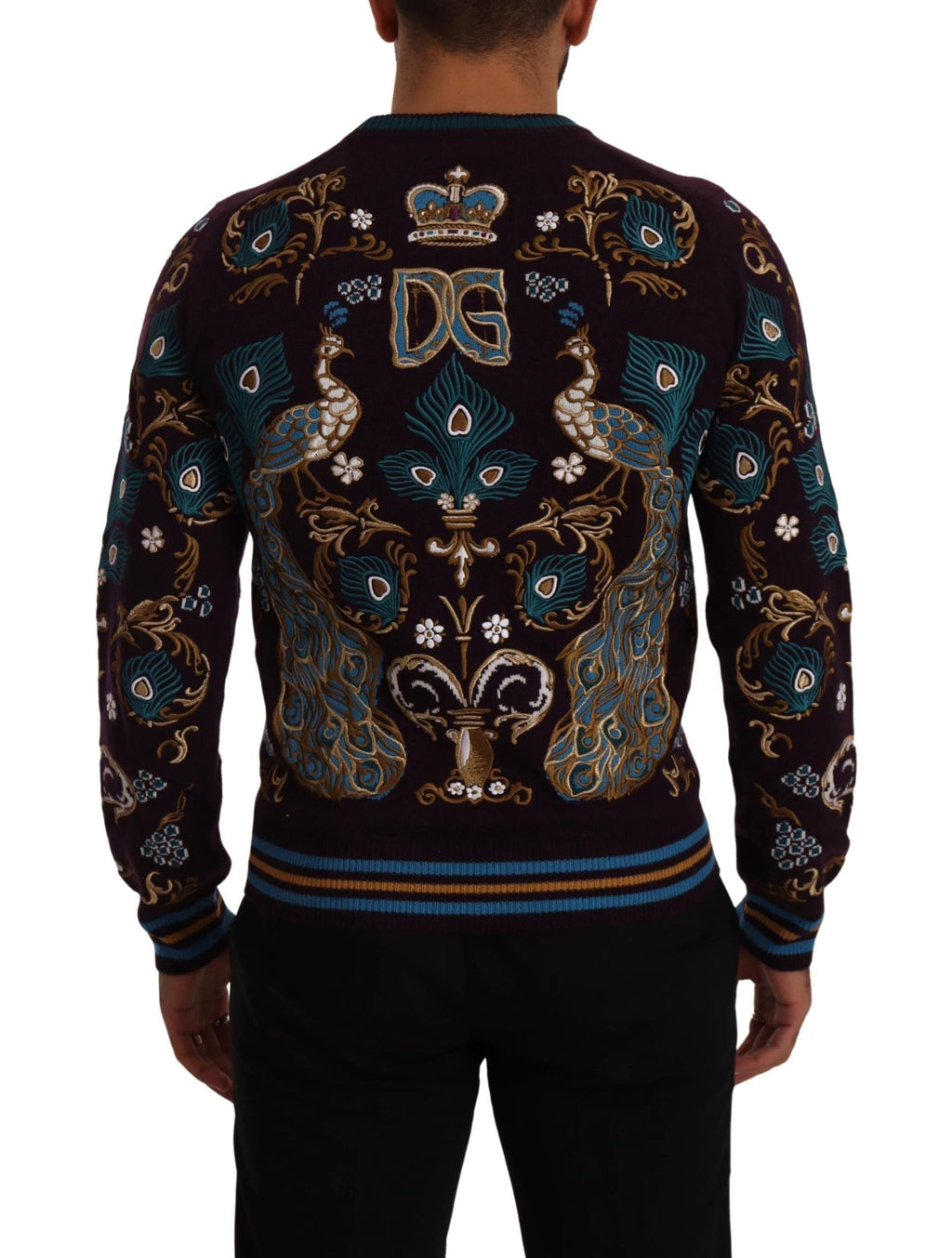Dolce & Gabbana Bordeaux Cashmere DG Crown Embroidered Sweater by Dolce & Gabbana