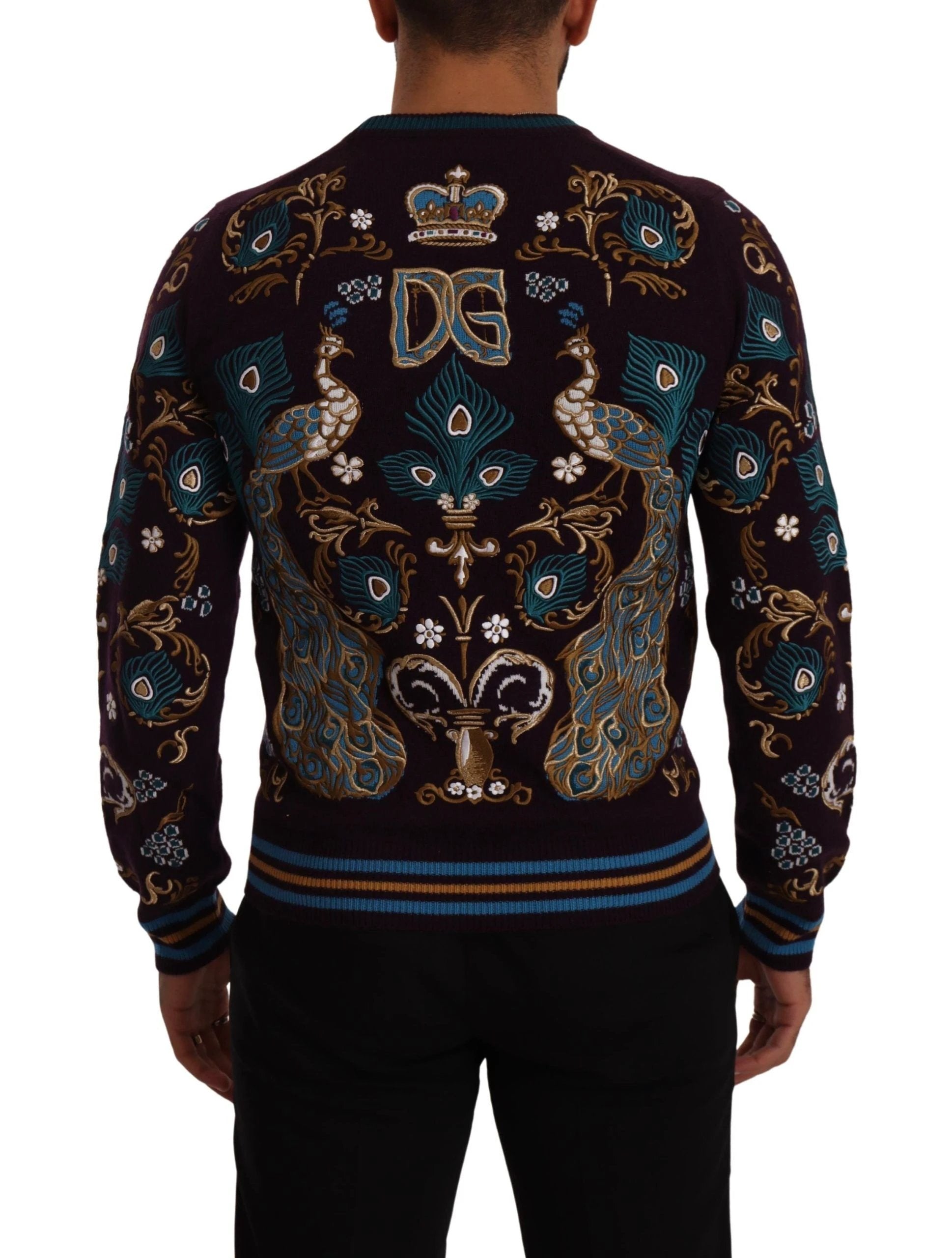 Dolce & Gabbana Bordeaux Cashmere DG Crown Embroidered Sweater by Dolce & Gabbana
