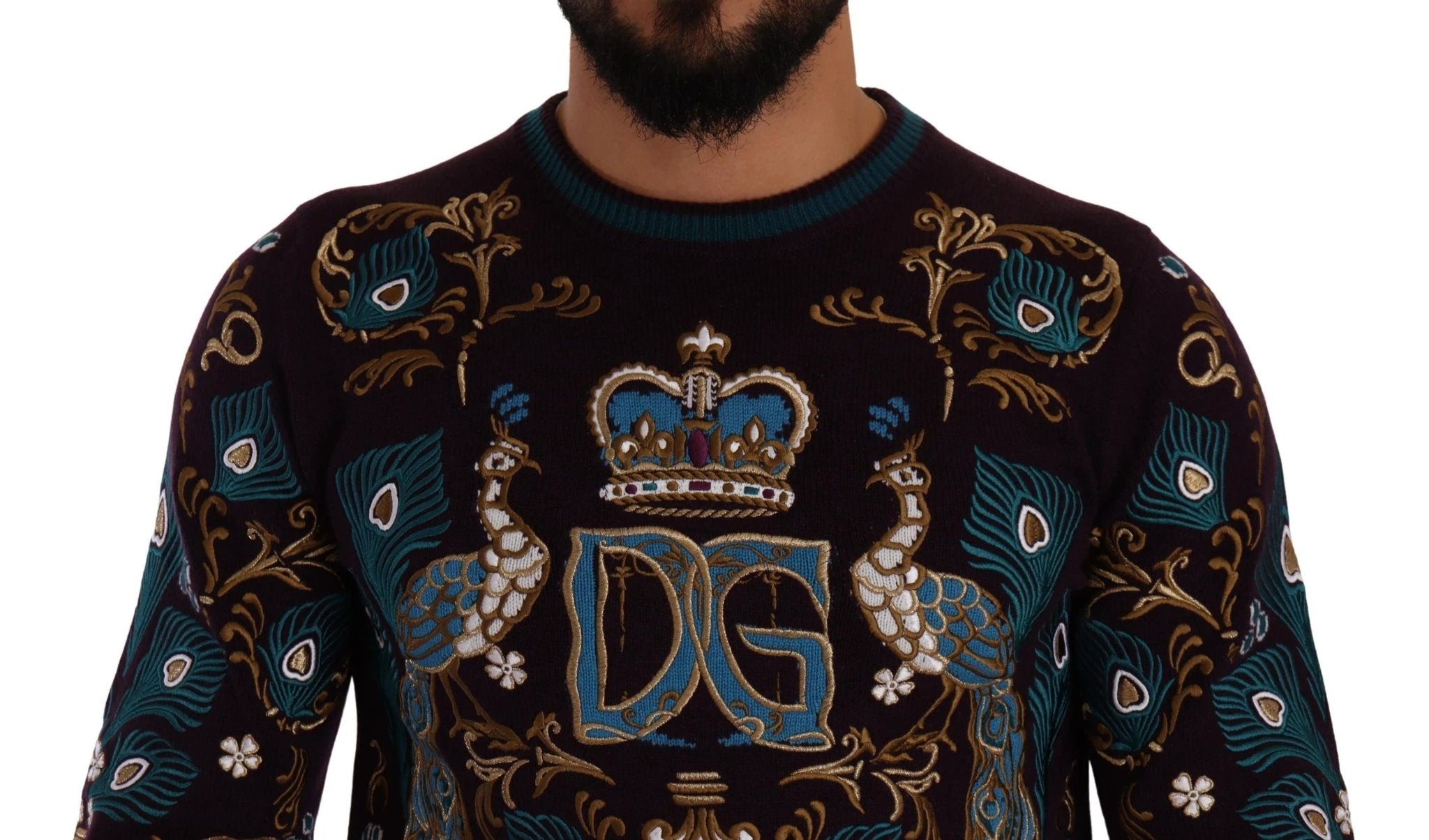 Dolce & Gabbana Bordeaux Cashmere DG Crown Embroidered Sweater by Dolce & Gabbana