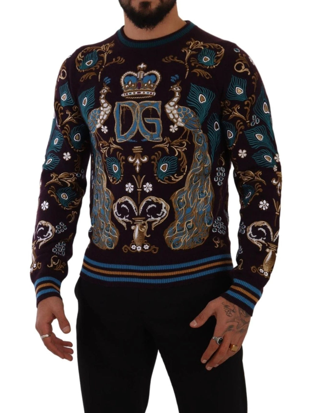 Dolce & Gabbana Bordeaux Cashmere DG Crown Embroidered Sweater by Dolce & Gabbana
