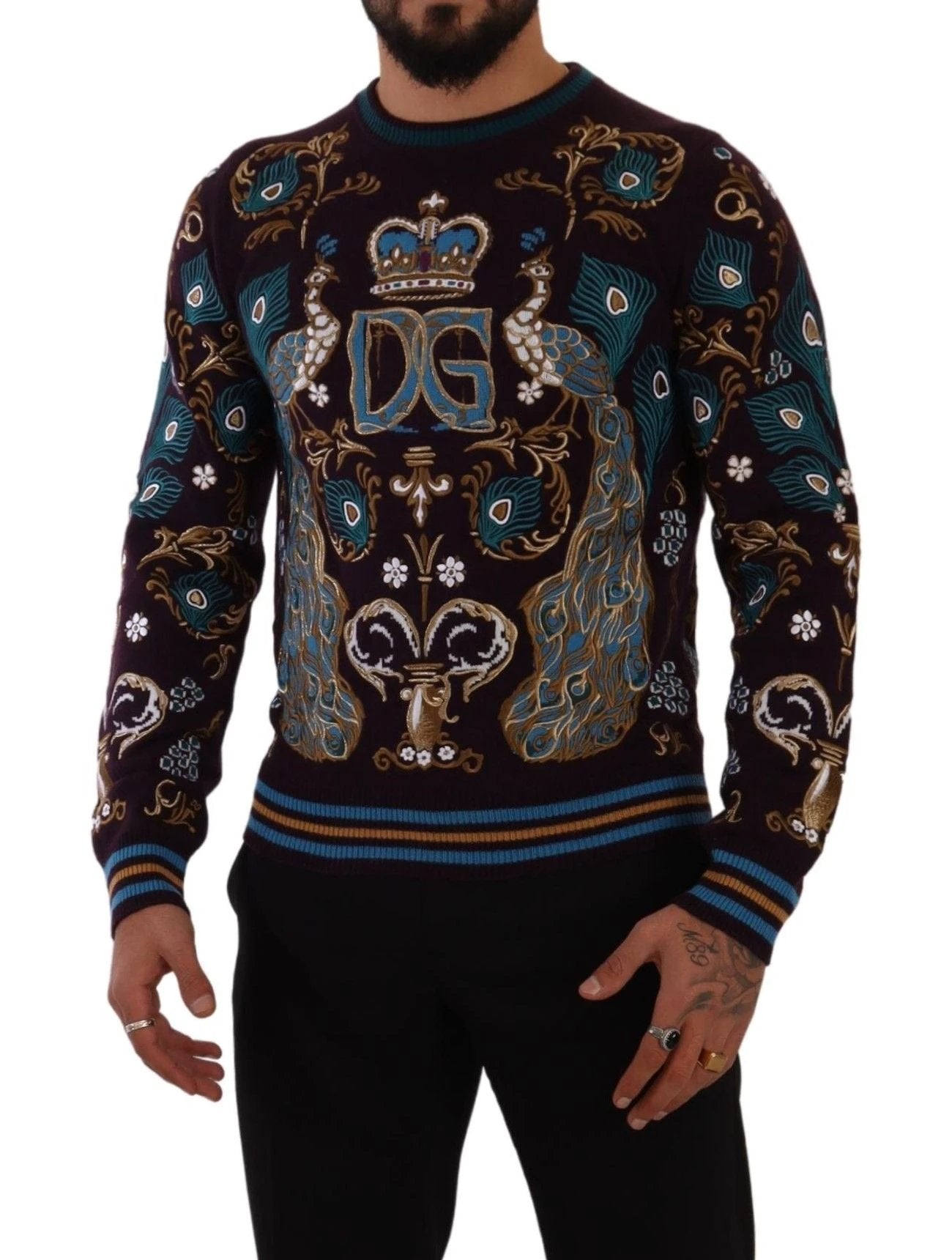 Dolce & Gabbana Bordeaux Cashmere DG Crown Embroidered Sweater by Dolce & Gabbana