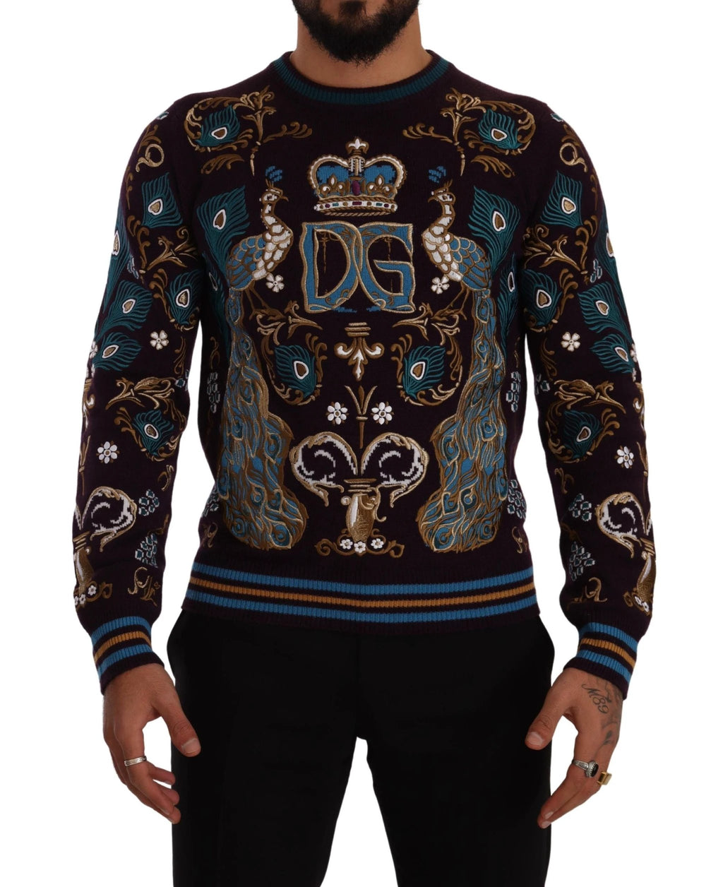 Dolce & Gabbana Bordeaux Cashmere DG Crown Embroidered Sweater by Dolce & Gabbana