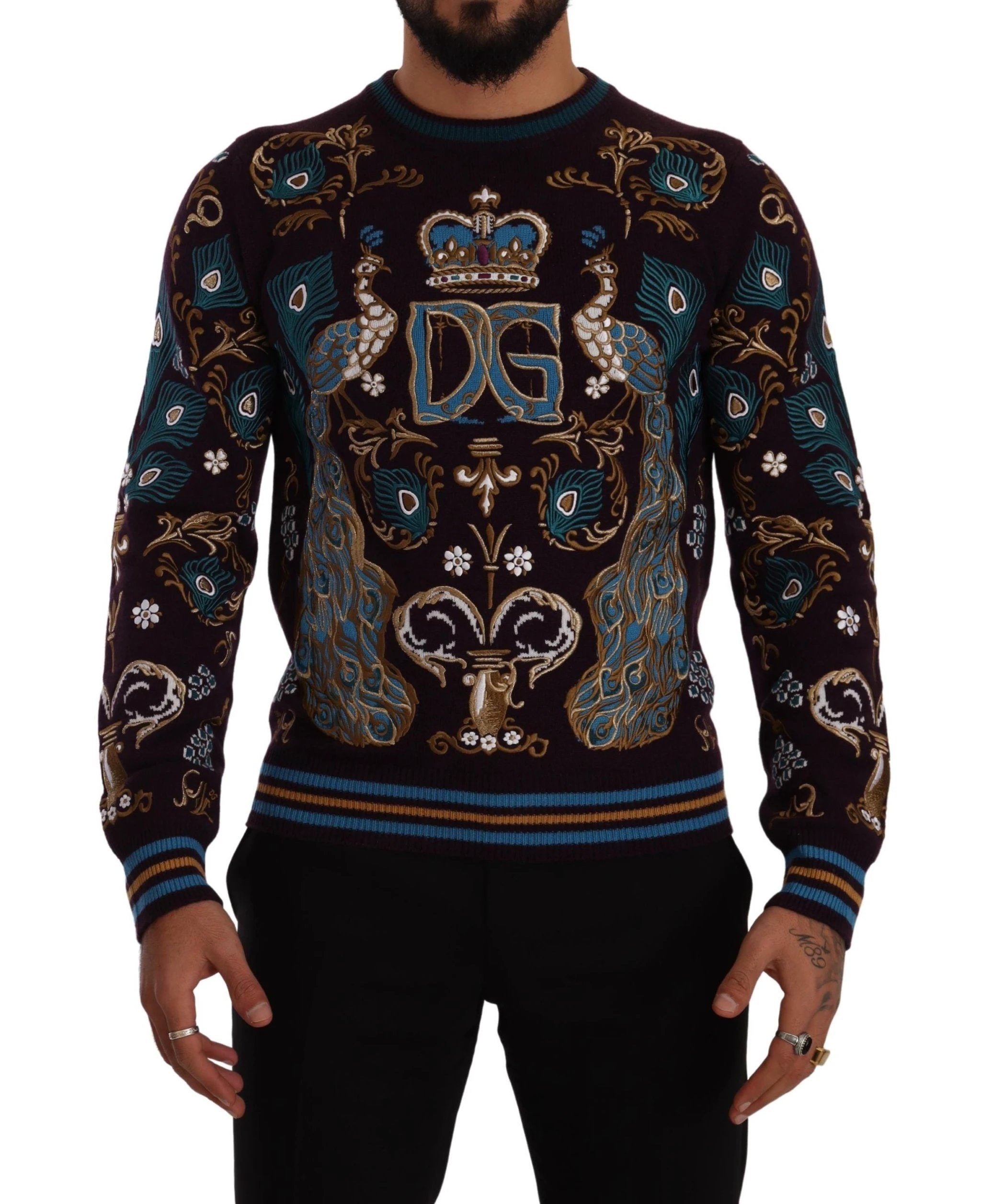 Dolce & Gabbana Bordeaux Cashmere DG Crown Embroidered Sweater by Dolce & Gabbana