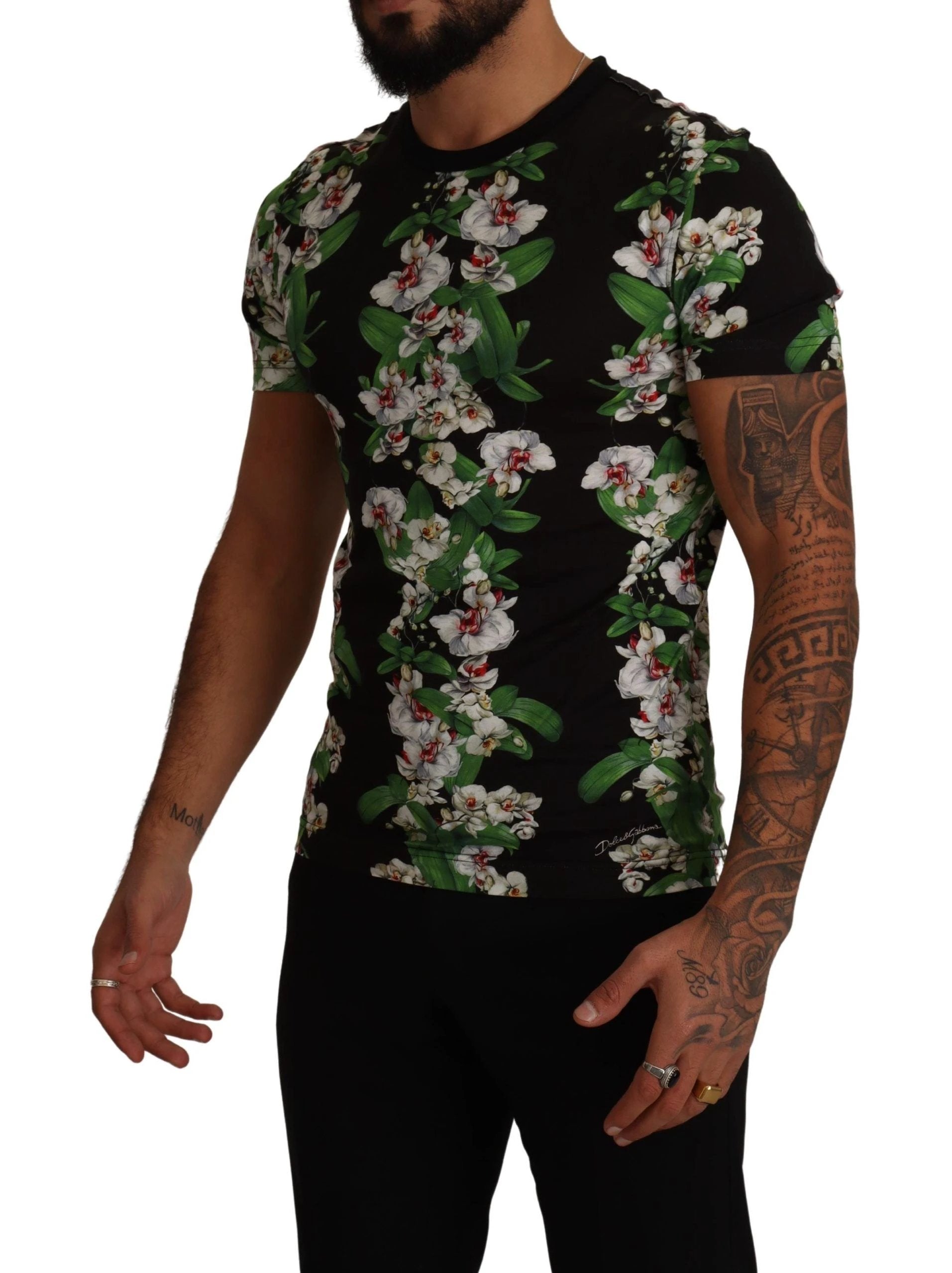 Dolce & Gabbana Black Floral Print Crewneck T-shirt by Dolce & Gabbana