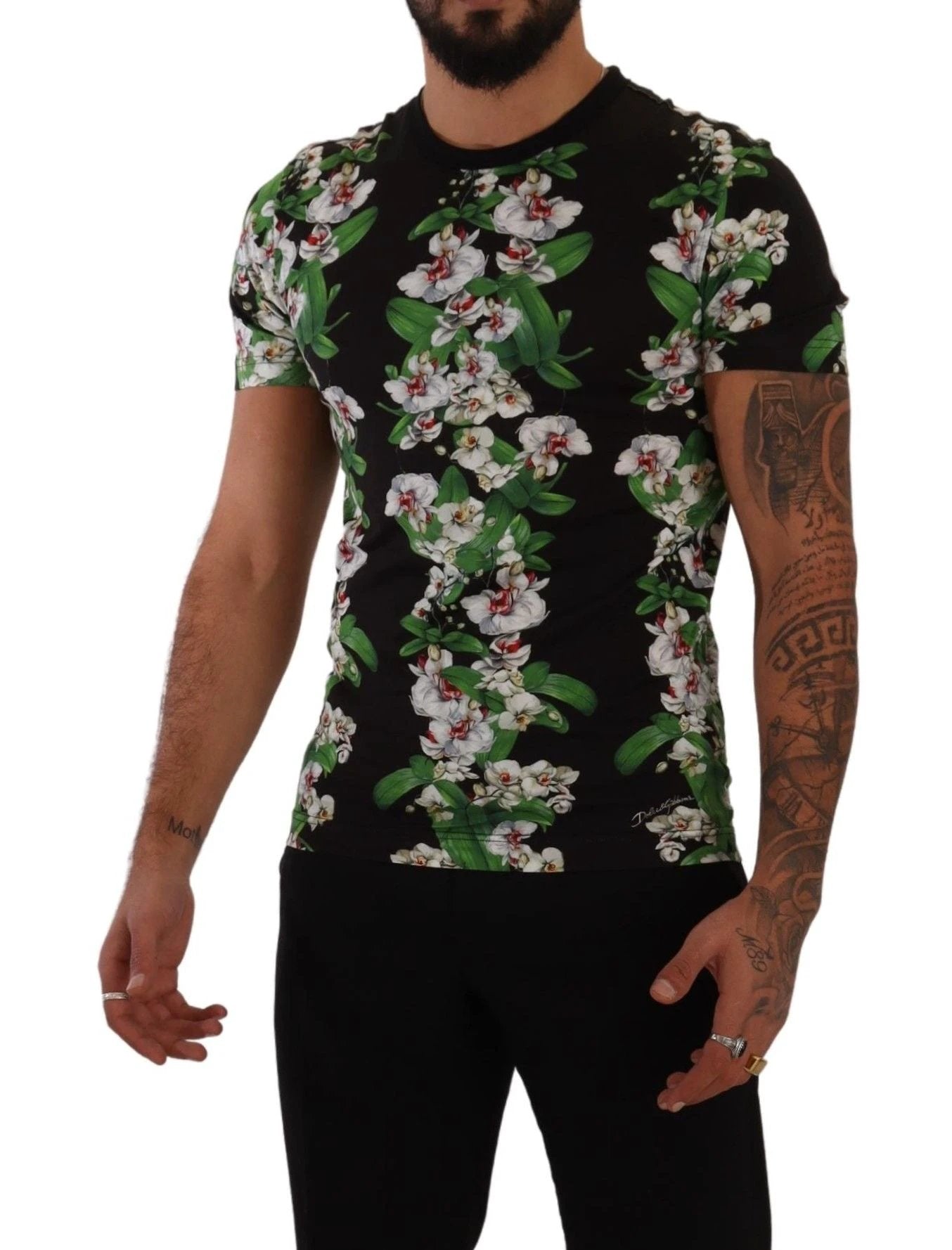 Dolce & Gabbana Black Floral Print Crewneck T-shirt by Dolce & Gabbana