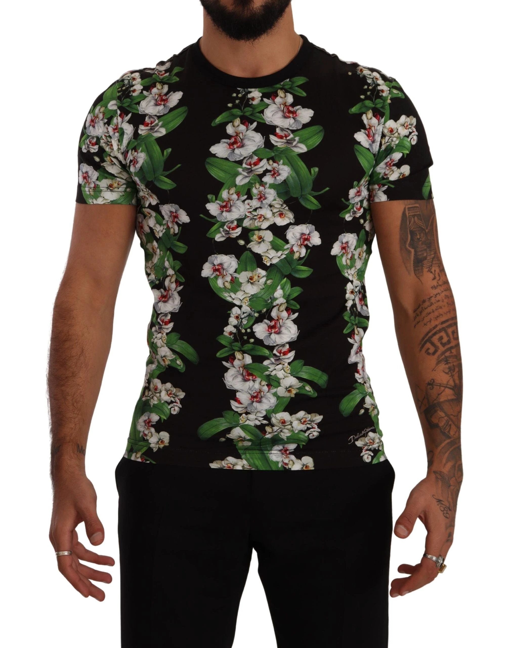 Dolce & Gabbana Black Floral Print Crewneck T-shirt by Dolce & Gabbana