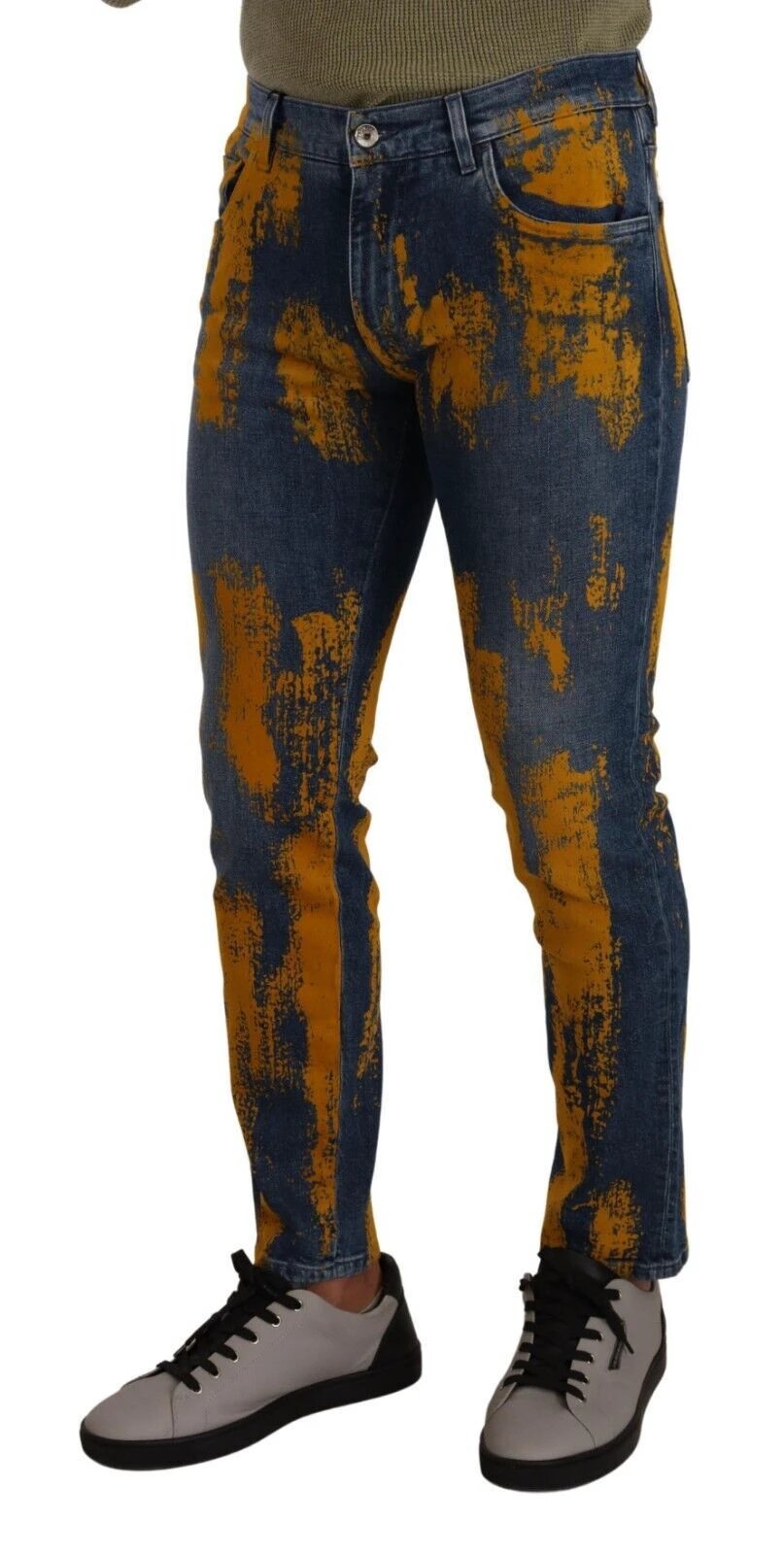 Dolce & Gabbana Blue Yellow Dye Cotton Skinny Men Denim Jeans by Dolce & Gabbana