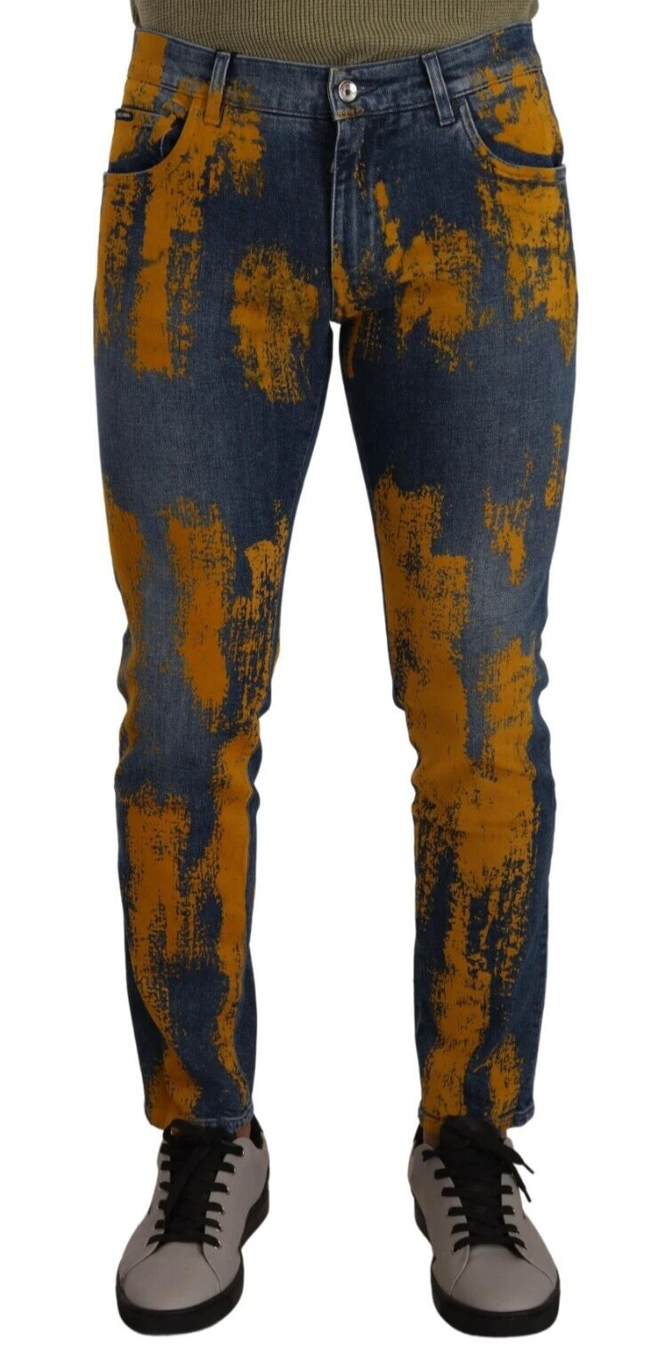 Dolce & Gabbana Blue Yellow Dye Cotton Skinny Men Denim Jeans by Dolce & Gabbana