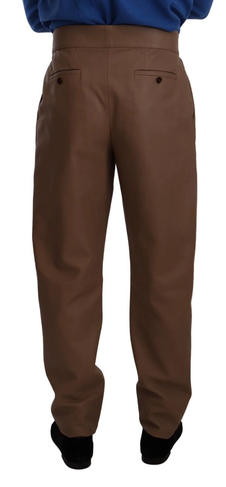 Dolce & Gabbana Brown Leather Tapered High Waist Pants by Dolce & Gabbana