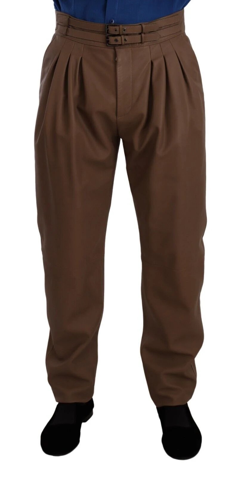 Dolce & Gabbana Brown Leather Tapered High Waist Pants by Dolce & Gabbana