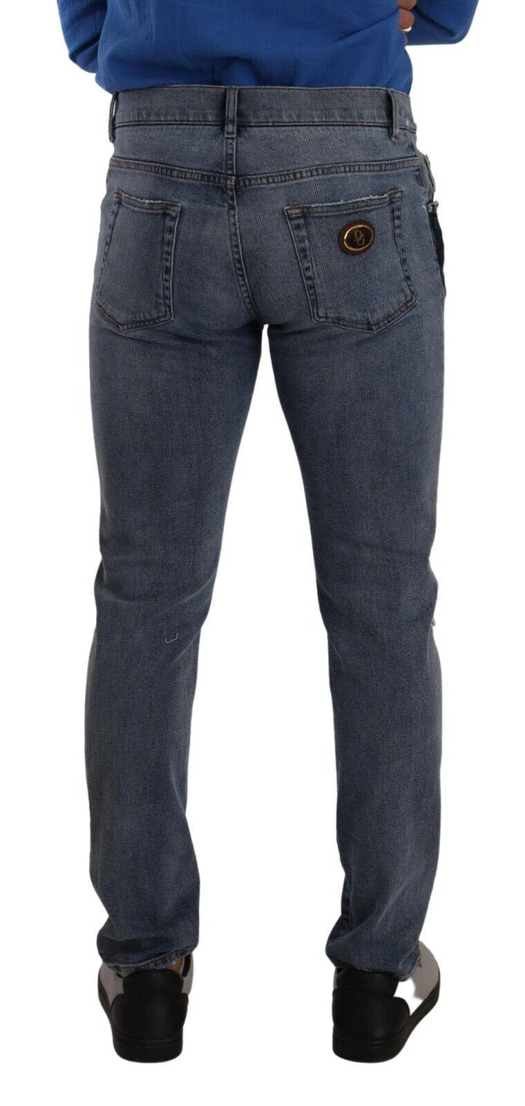 Dolce & Gabbana Blue Two Tone Tattered Cotton Slim Denim Jeans by Dolce & Gabbana