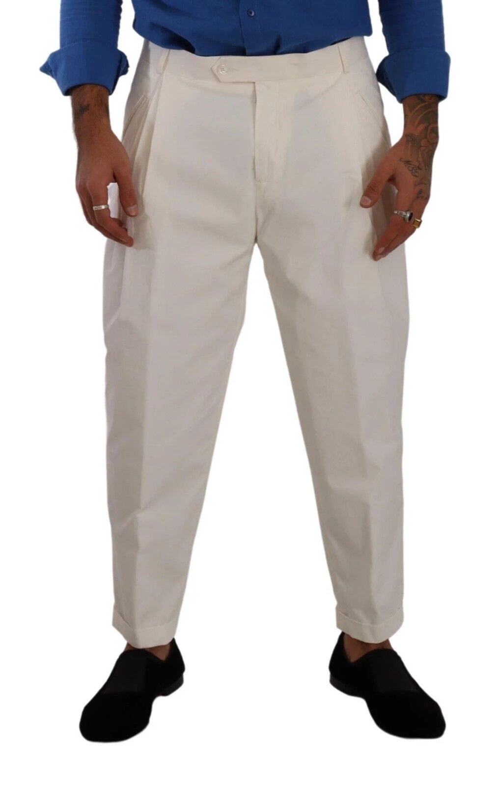 Dolce & Gabbana White Cotton Tapered Men Trouser Dress Pants by Dolce & Gabbana