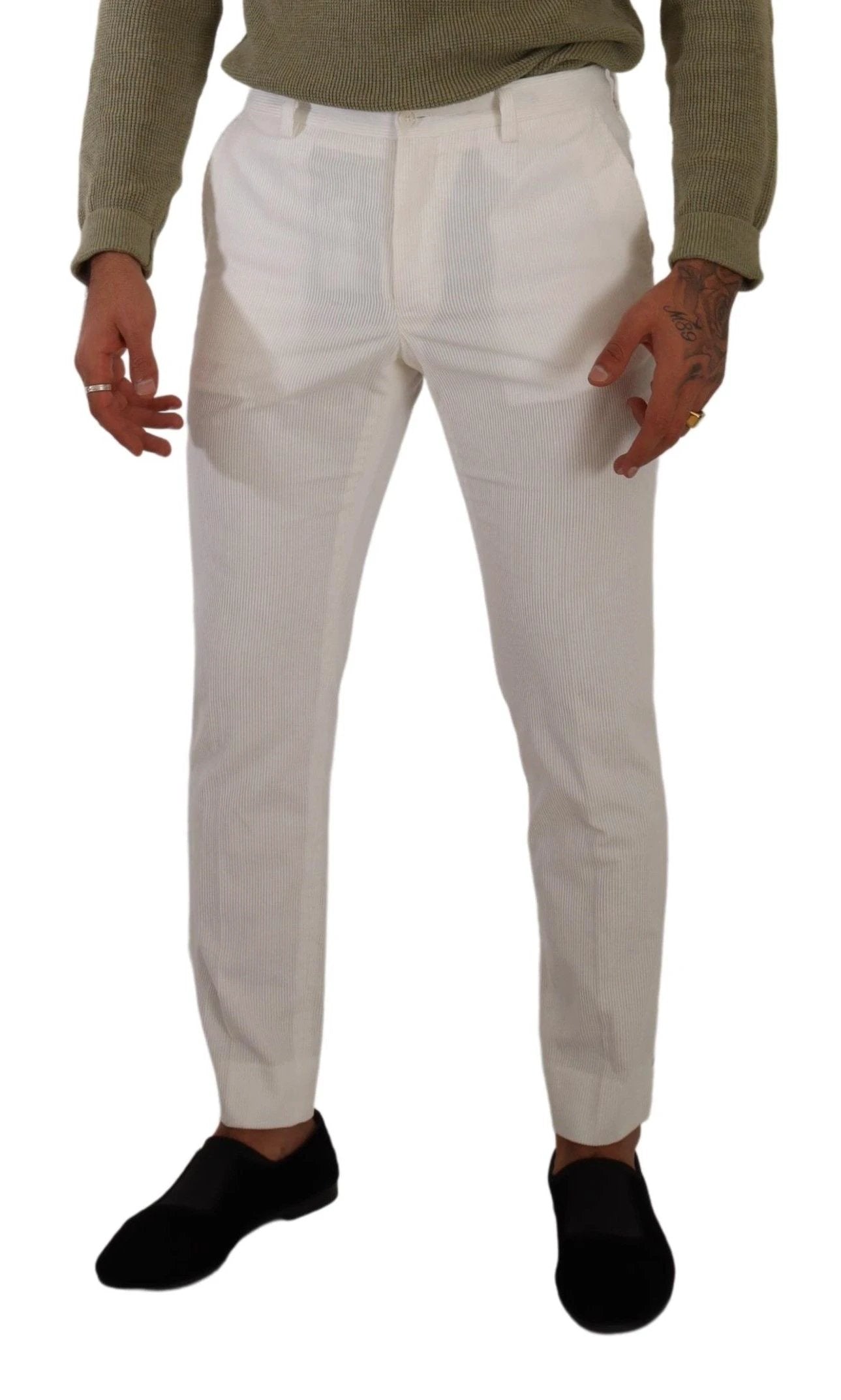 Dolce & Gabbana White Cotton Skinny Corduroy Trouser Pants by Dolce & Gabbana