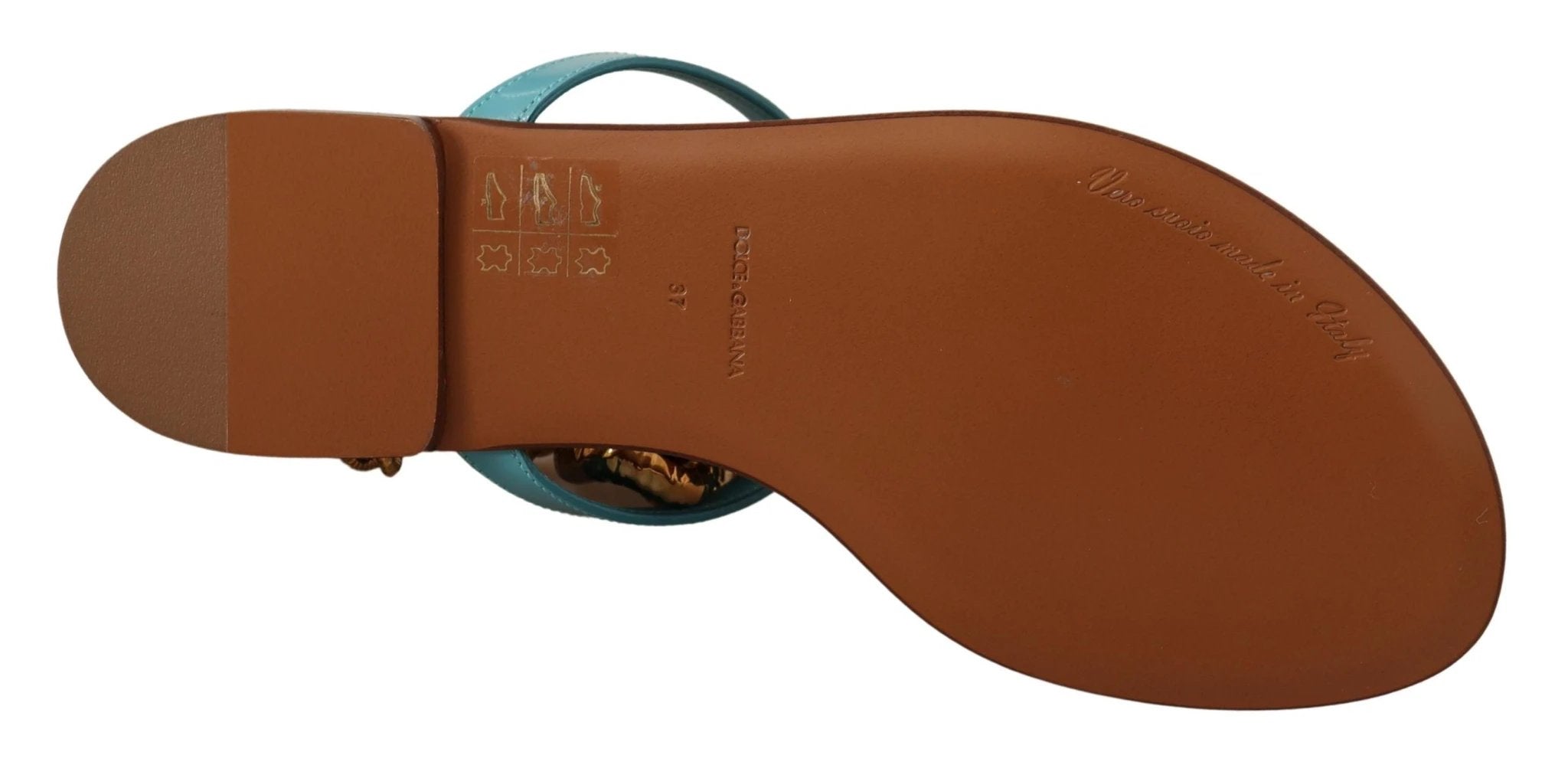 Dolce & Gabbana Blue Leather Devotion Flats Sandals by Dolce & Gabbana