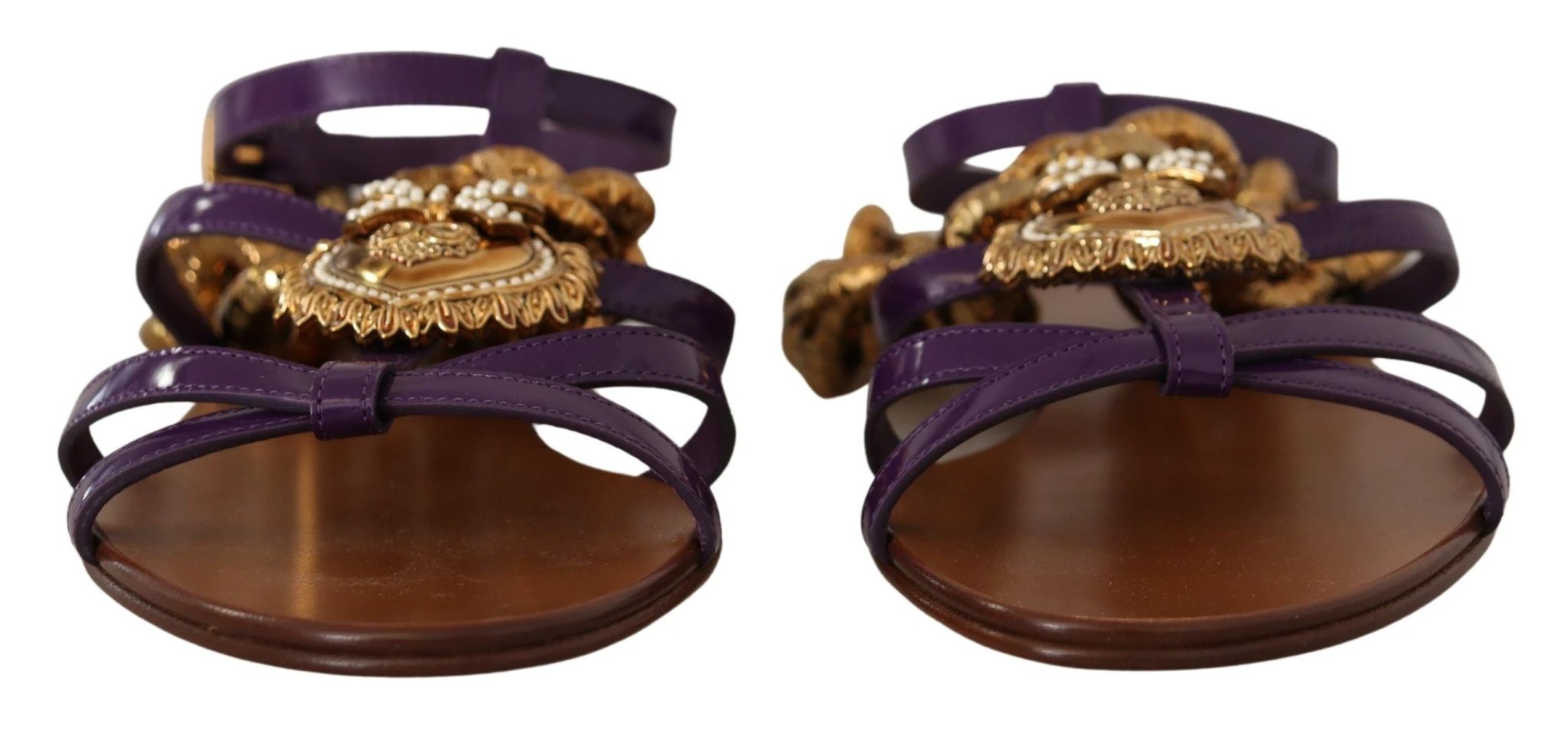 Dolce & Gabbana Purple Leather Devotion Flats Sandals Shoes by Dolce & Gabbana