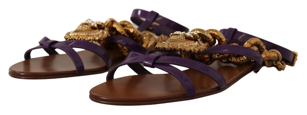 Dolce & Gabbana Purple Leather Devotion Flats Sandals Shoes by Dolce & Gabbana