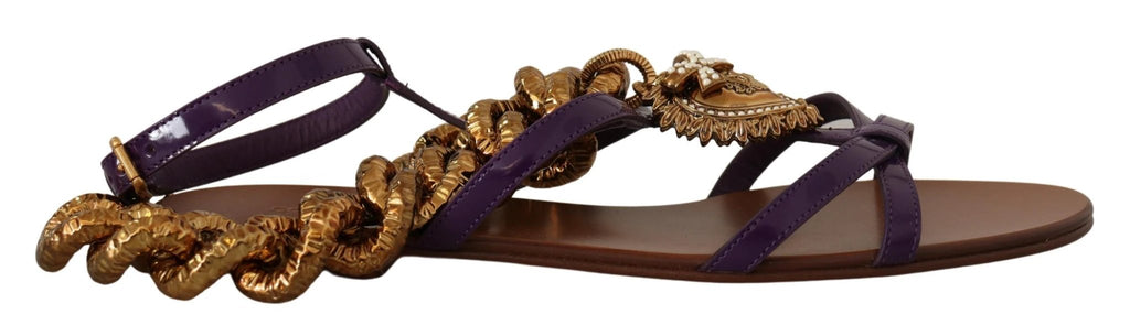 Dolce & Gabbana Purple Leather Devotion Flats Sandals Shoes by Dolce & Gabbana