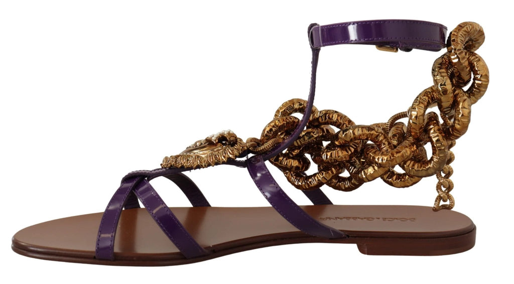 Dolce & Gabbana Purple Leather Devotion Flats Sandals Shoes by Dolce & Gabbana