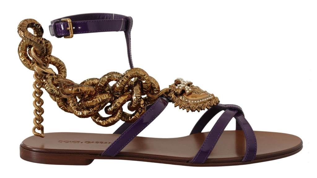 Dolce & Gabbana Purple Leather Devotion Flats Sandals Shoes by Dolce & Gabbana