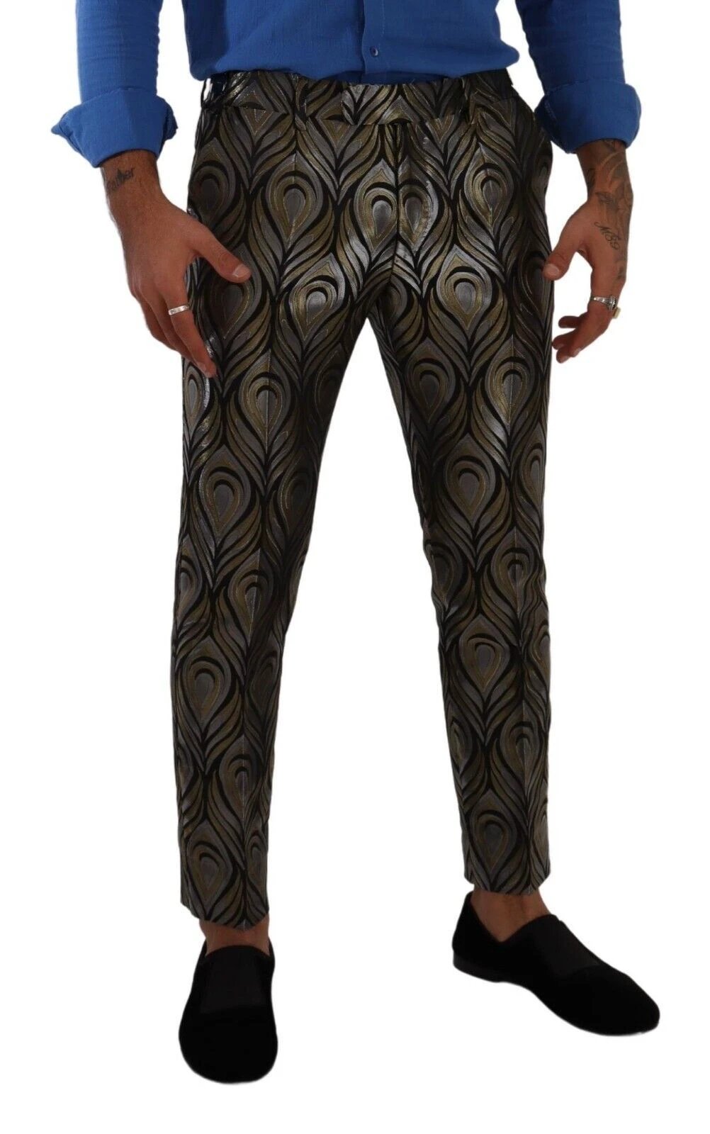 Dolce & Gabbana Silver Gold Jacquard Men Trouser Dress Pants by Dolce & Gabbana