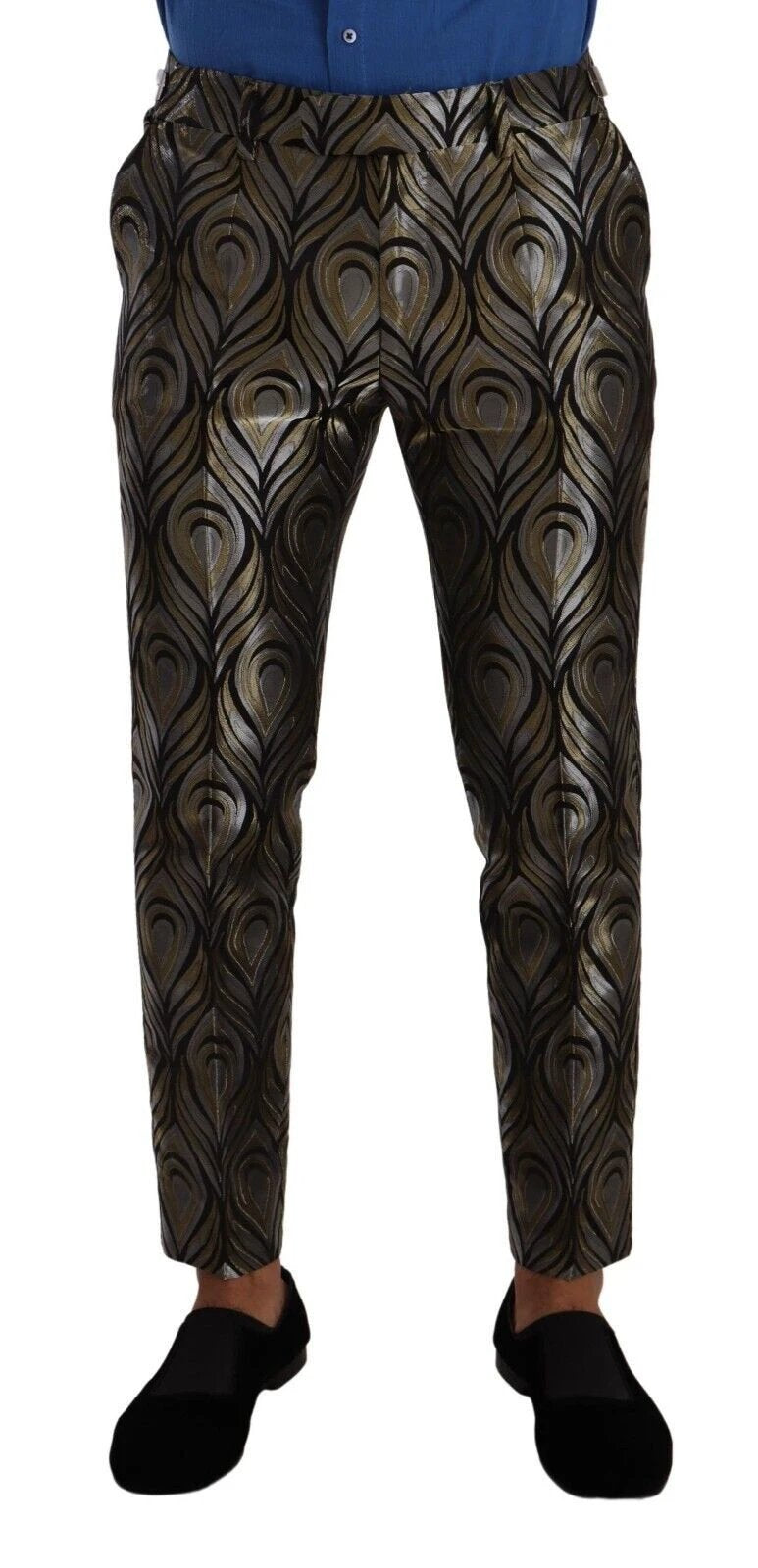 Dolce & Gabbana Silver Gold Jacquard Men Trouser Dress Pants by Dolce & Gabbana