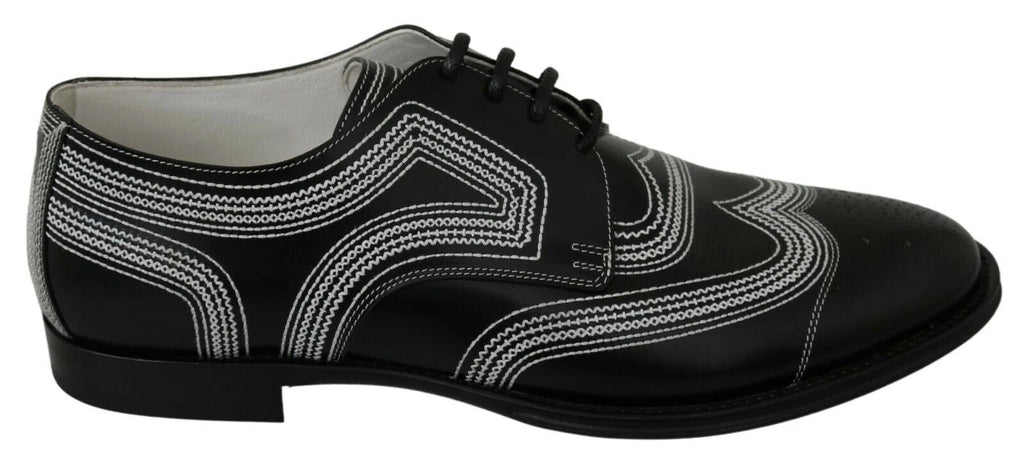Dolce & Gabbana Black Leather Derby Formal White Lace Shoes by Dolce & Gabbana