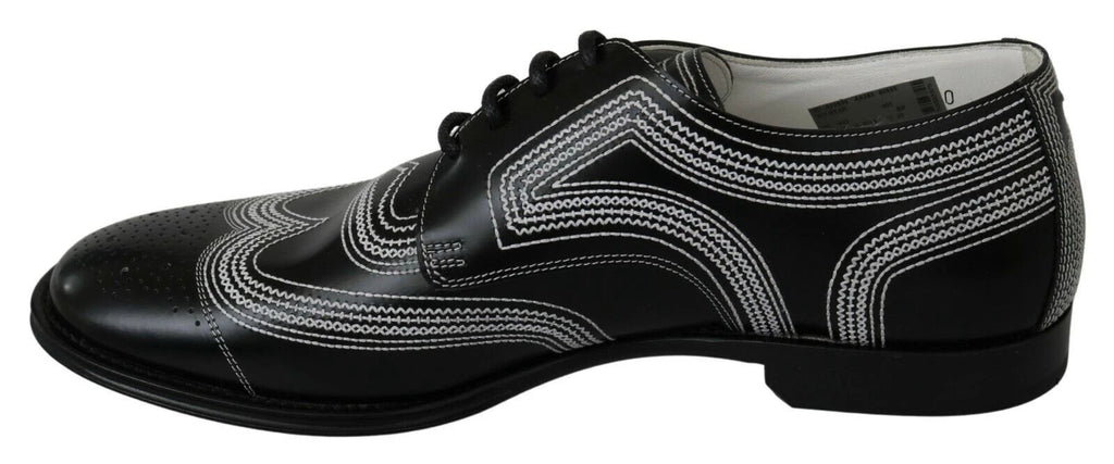 Dolce & Gabbana Black Leather Derby Formal White Lace Shoes by Dolce & Gabbana
