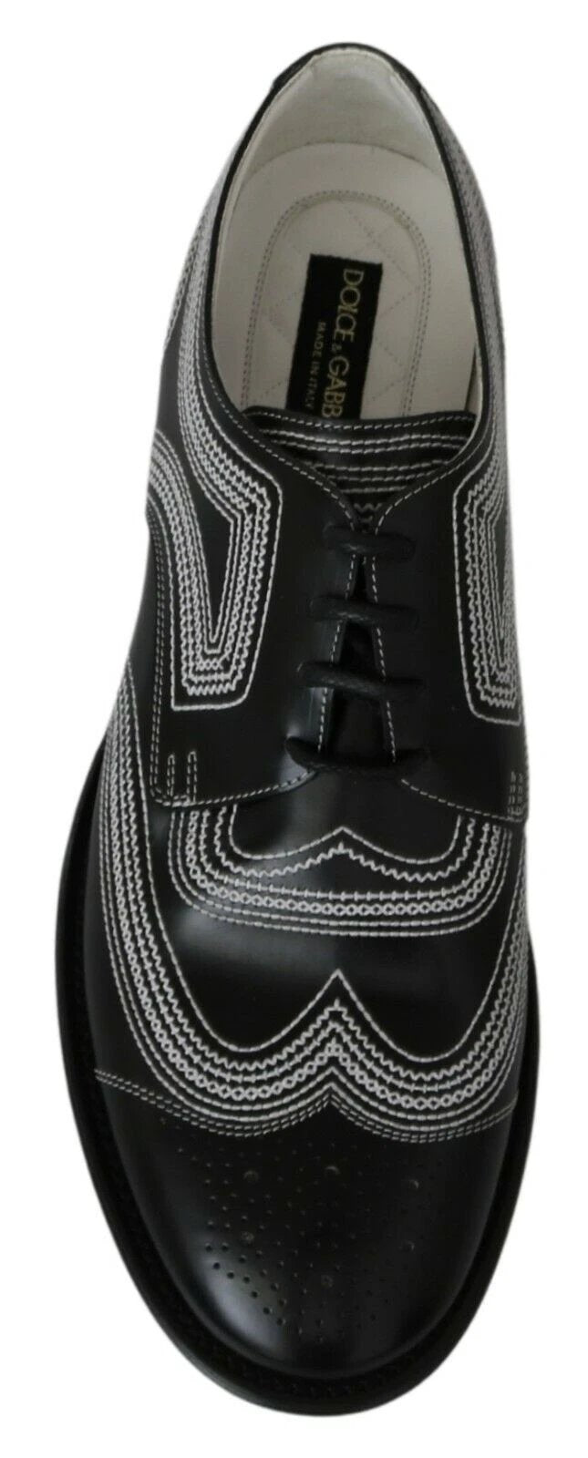 Dolce & Gabbana Black Leather Derby Formal White Lace Shoes by Dolce & Gabbana