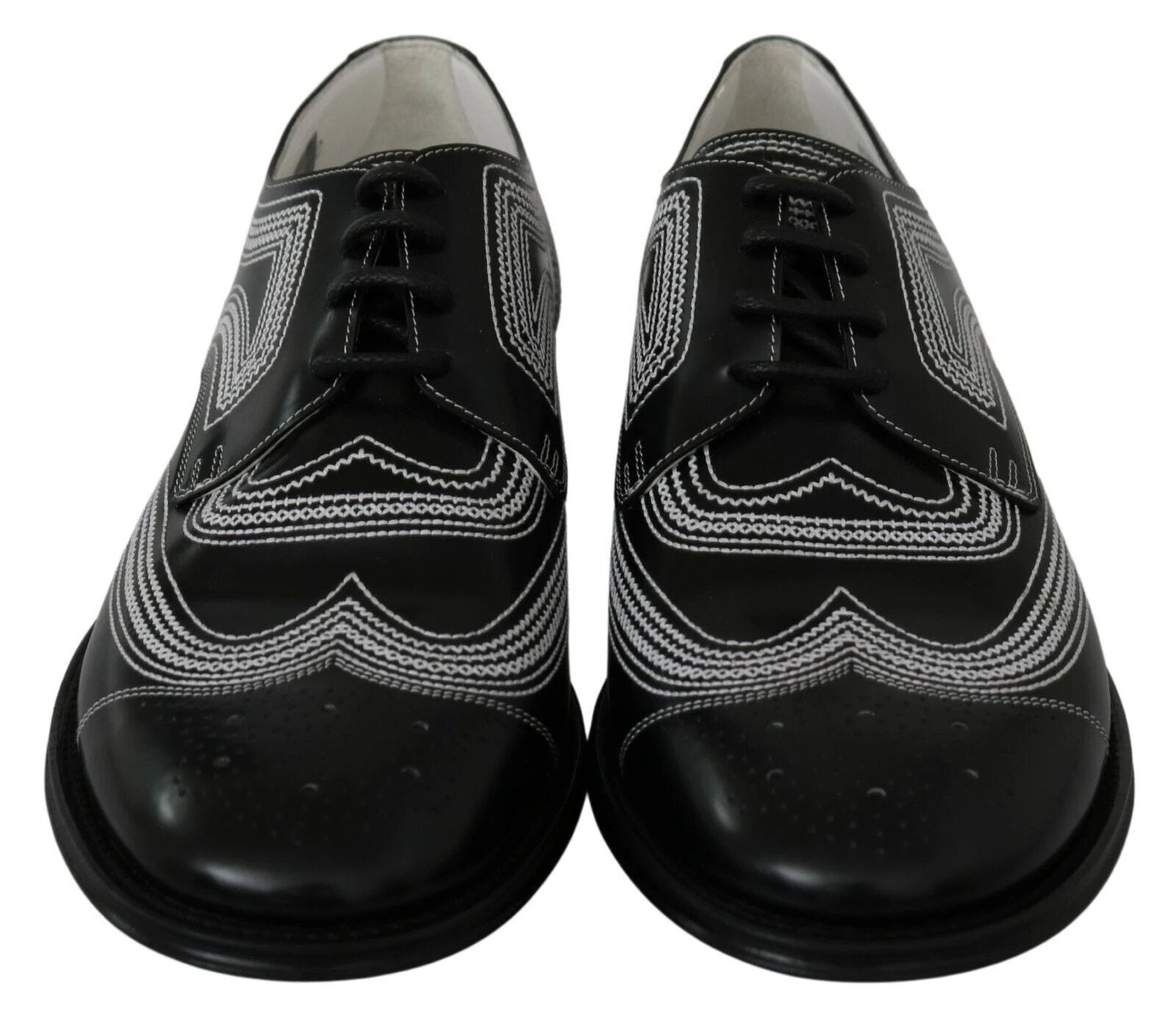 Dolce & Gabbana Black Leather Derby Formal White Lace Shoes by Dolce & Gabbana