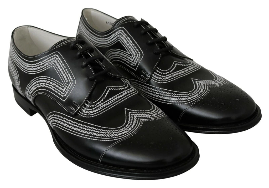 Dolce & Gabbana Black Leather Derby Formal White Lace Shoes by Dolce & Gabbana