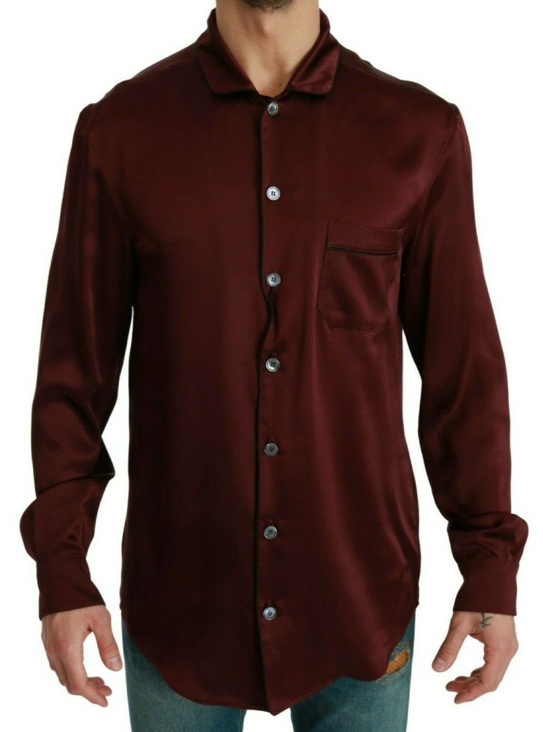 Dolce & Gabbana Bordeaux Silk Pajama Casual Shirt by Dolce & Gabbana