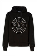 Versace Jeans Black Cotton Logo Details Hooded Sweatshirt by Versace Jeans