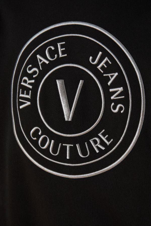 Versace Jeans Black Cotton Logo Details Hooded Sweatshirt by Versace Jeans