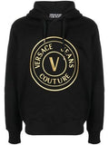 Versace Jeans Black Cotton Logo Details Hooded Sweatshirt by Versace Jeans