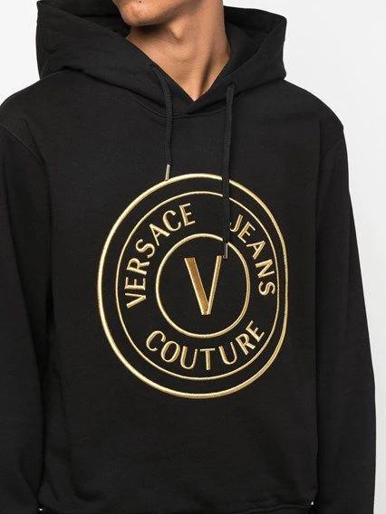 Versace Jeans Black Cotton Logo Details Hooded Sweatshirt by Versace Jeans