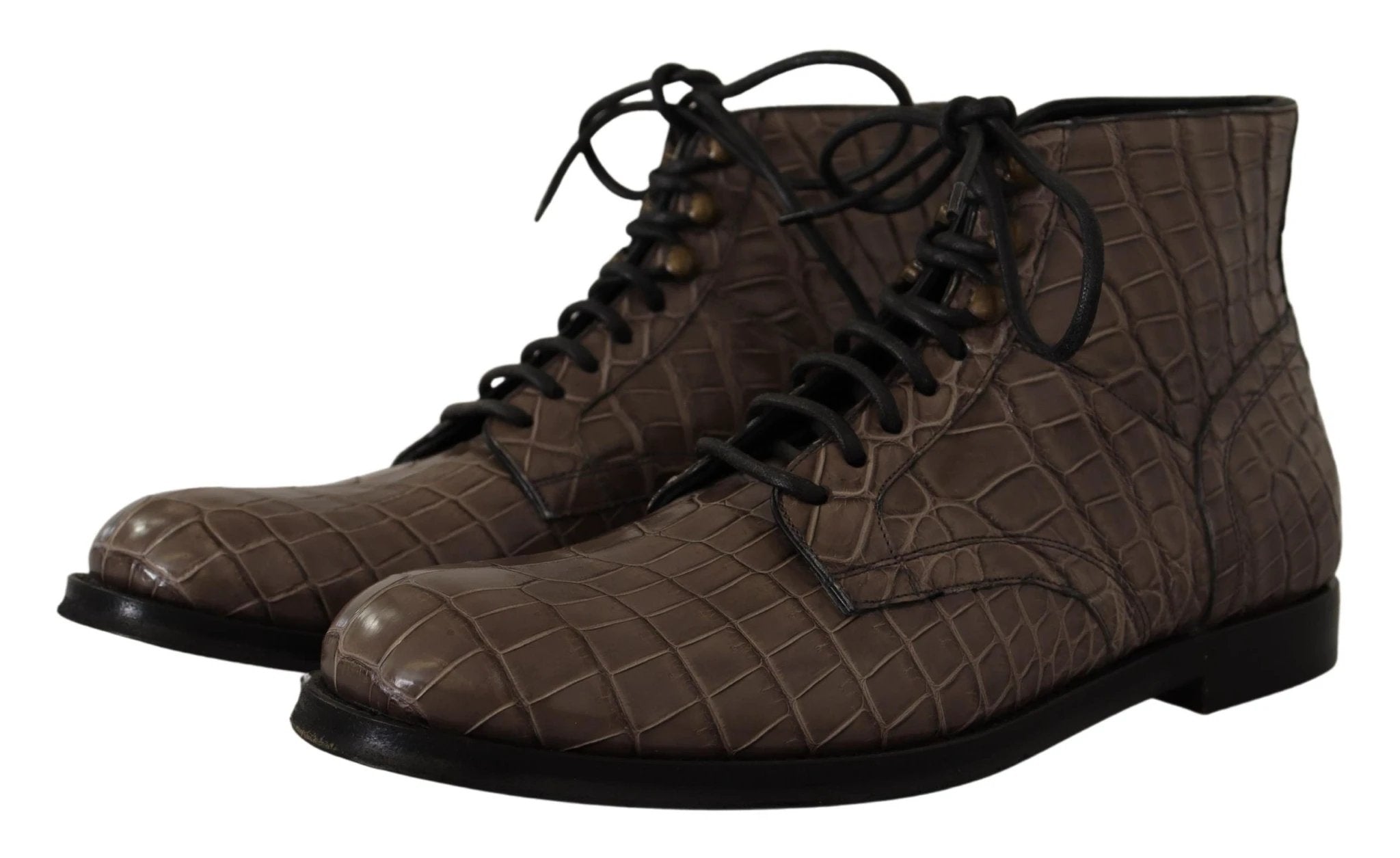 Dolce & Gabbana Gray Crocodile Leather Derby Boots by Dolce & Gabbana