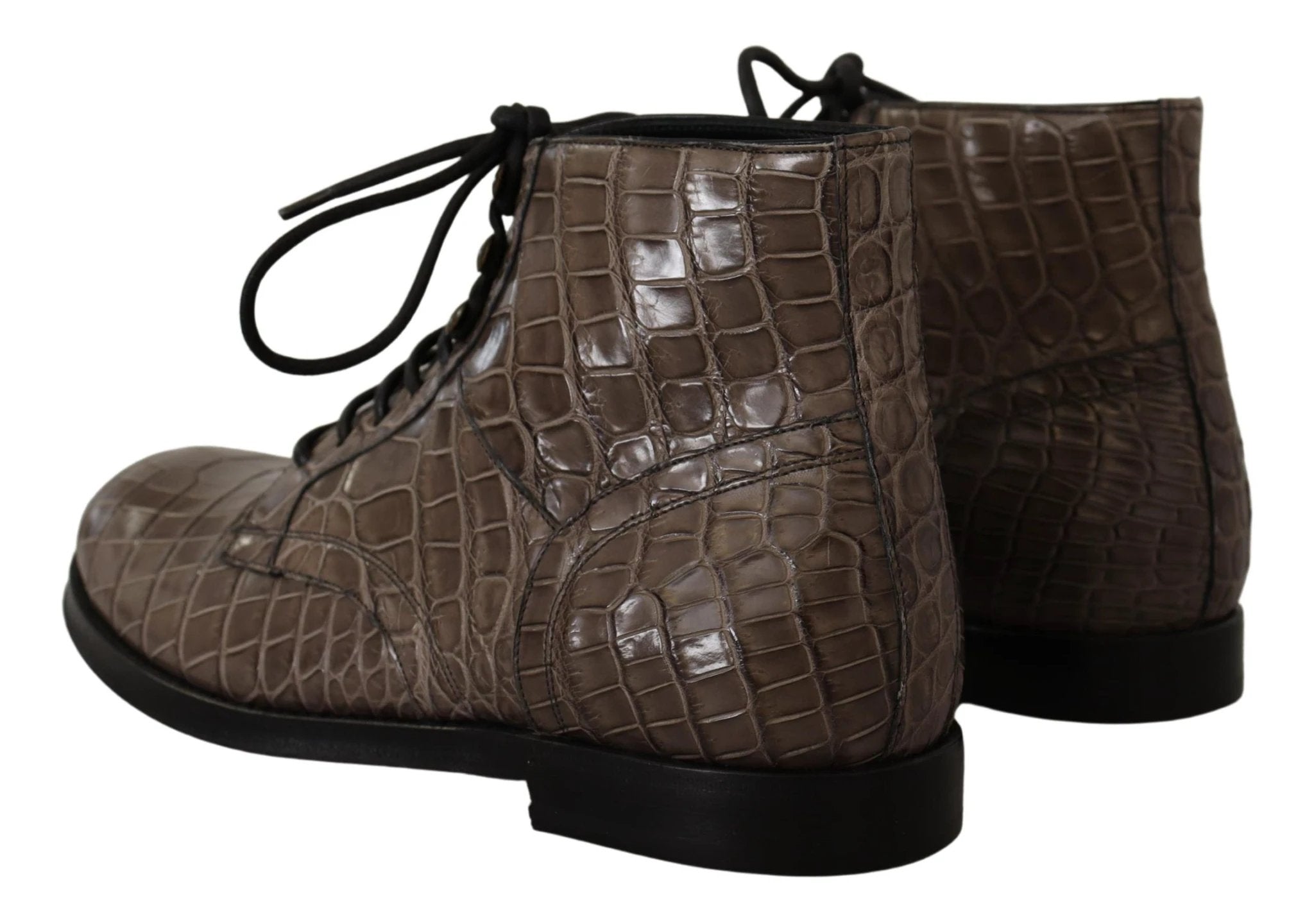 Dolce & Gabbana Gray Crocodile Leather Derby Boots by Dolce & Gabbana