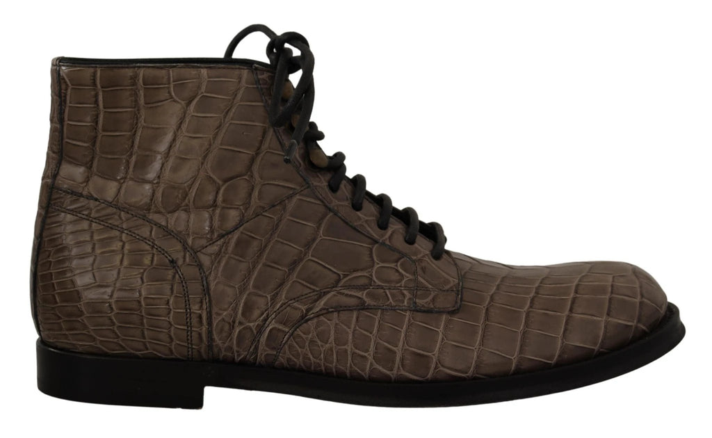 Dolce & Gabbana Gray Crocodile Leather Derby Boots by Dolce & Gabbana