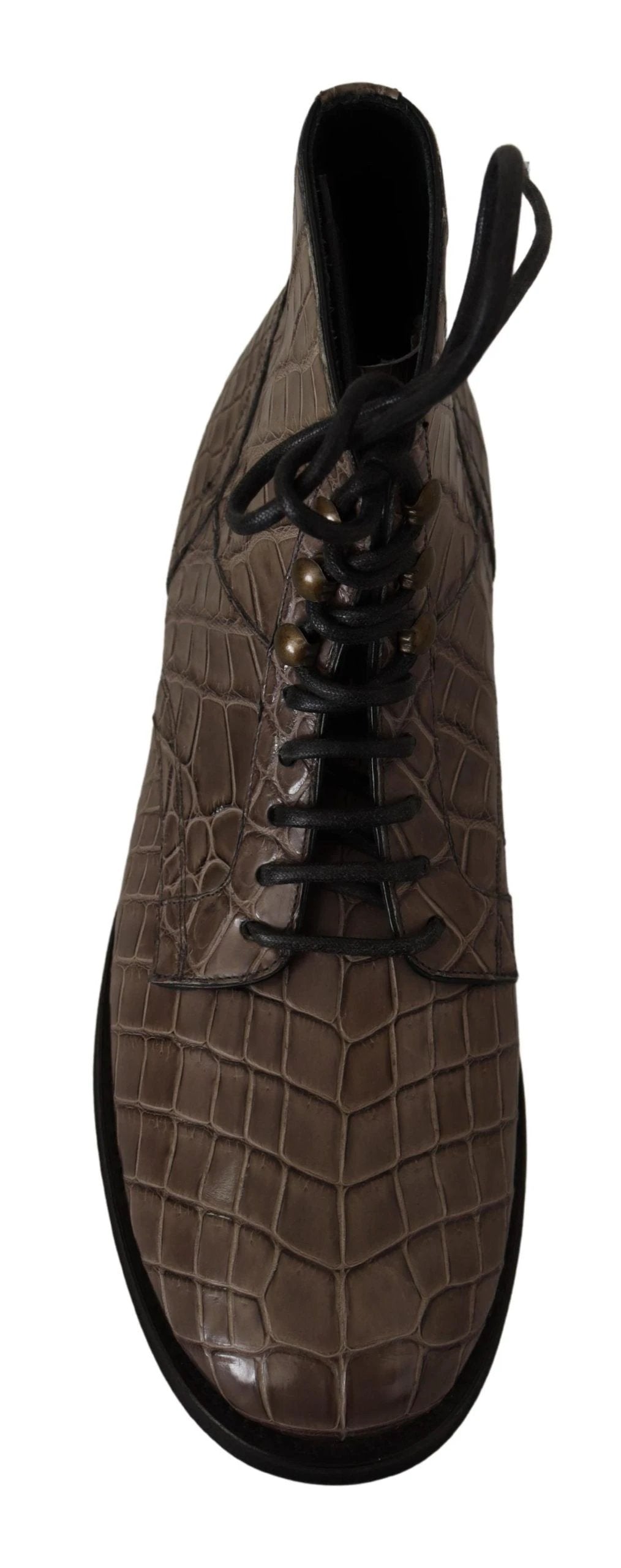 Dolce & Gabbana Gray Crocodile Leather Derby Boots by Dolce & Gabbana