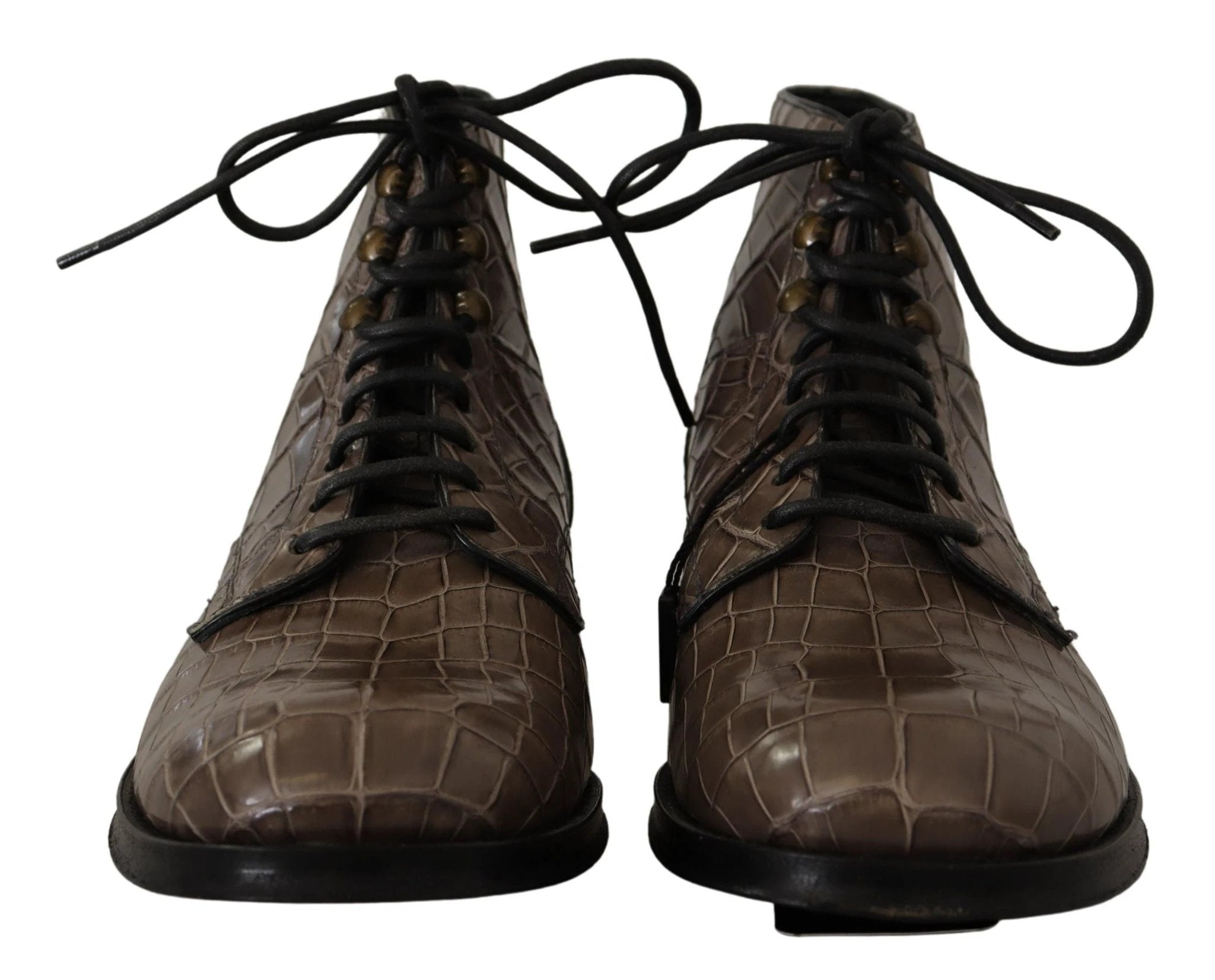 Dolce & Gabbana Gray Crocodile Leather Derby Boots by Dolce & Gabbana