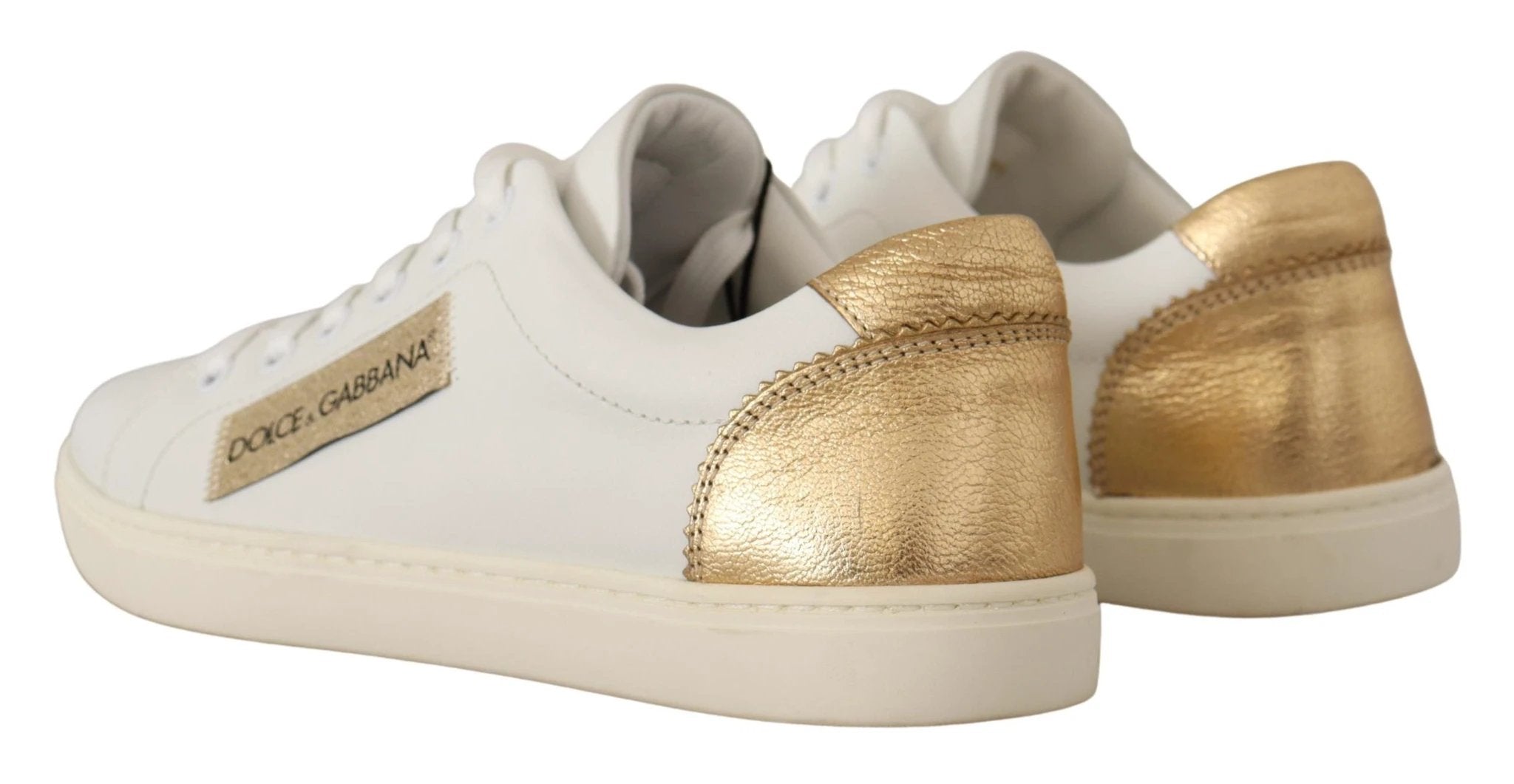Dolce & Gabbana White Gold Leather Low Top Sneakers by Dolce & Gabbana