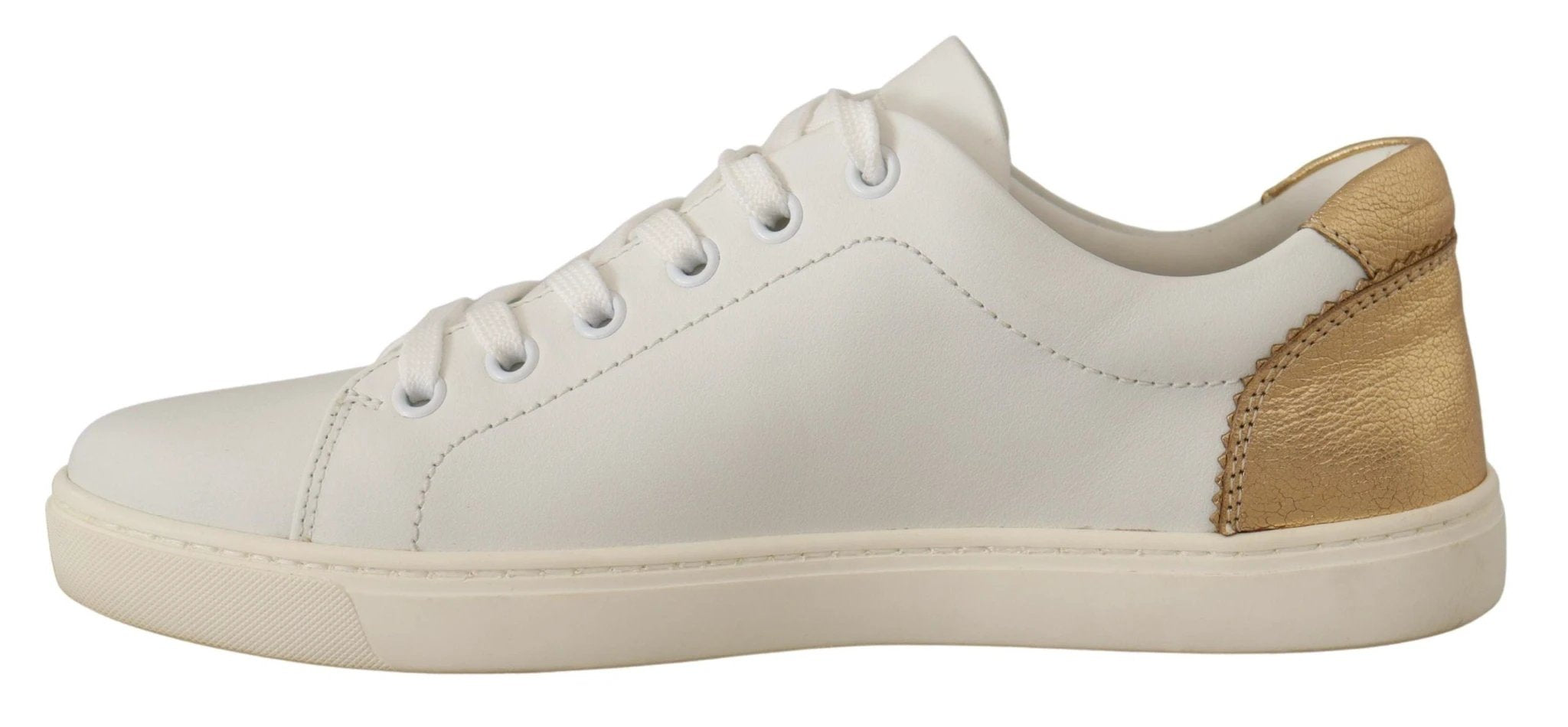Dolce & Gabbana White Gold Leather Low Top Sneakers by Dolce & Gabbana