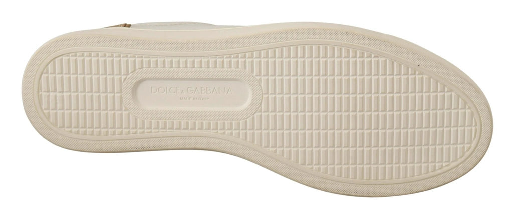 Dolce & Gabbana White Gold Leather Low Top Sneakers by Dolce & Gabbana