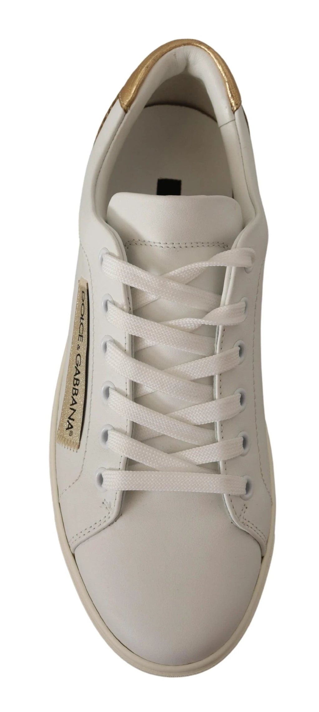 Dolce & Gabbana White Gold Leather Low Top Sneakers by Dolce & Gabbana