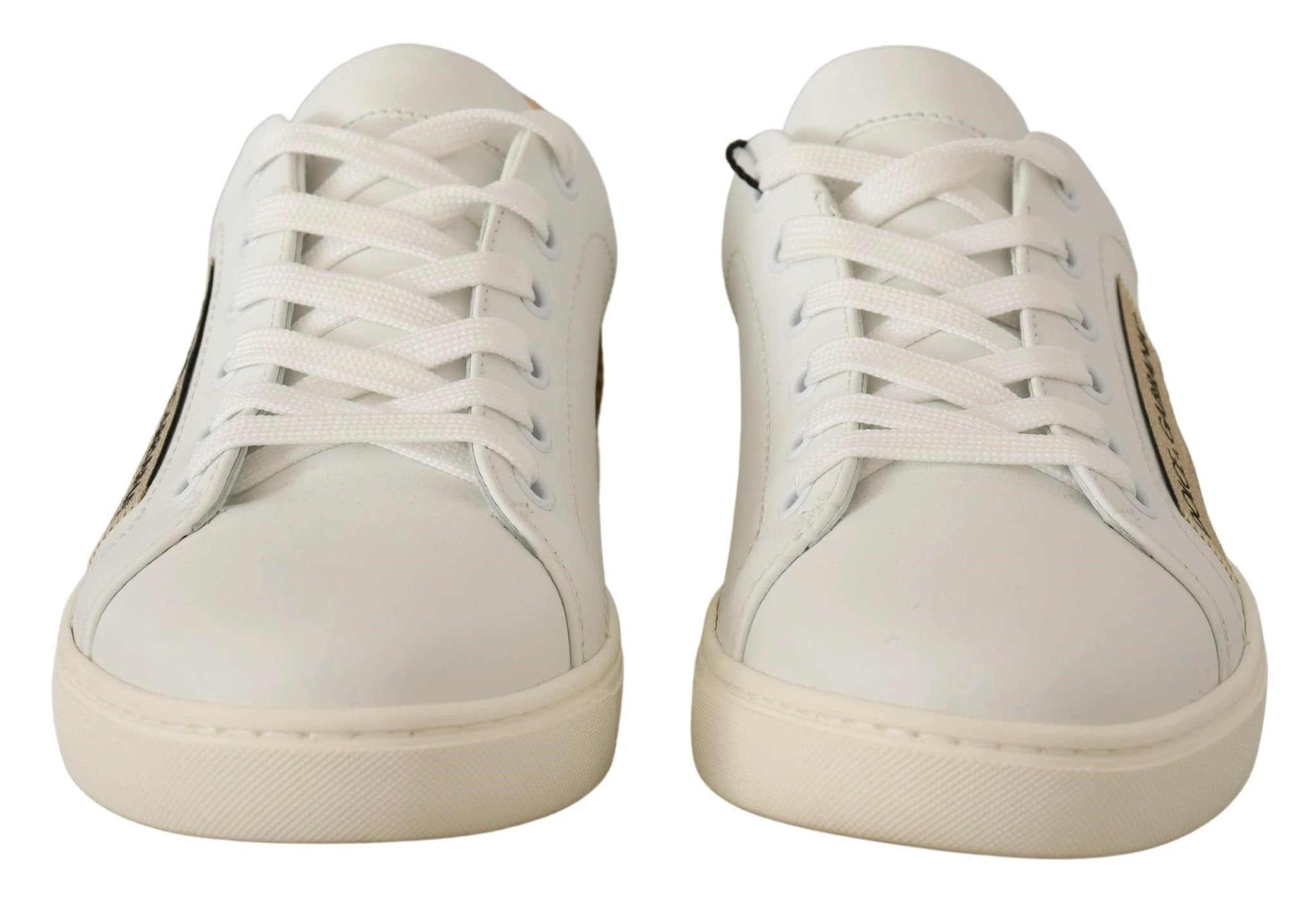 Dolce & Gabbana White Gold Leather Low Top Sneakers by Dolce & Gabbana